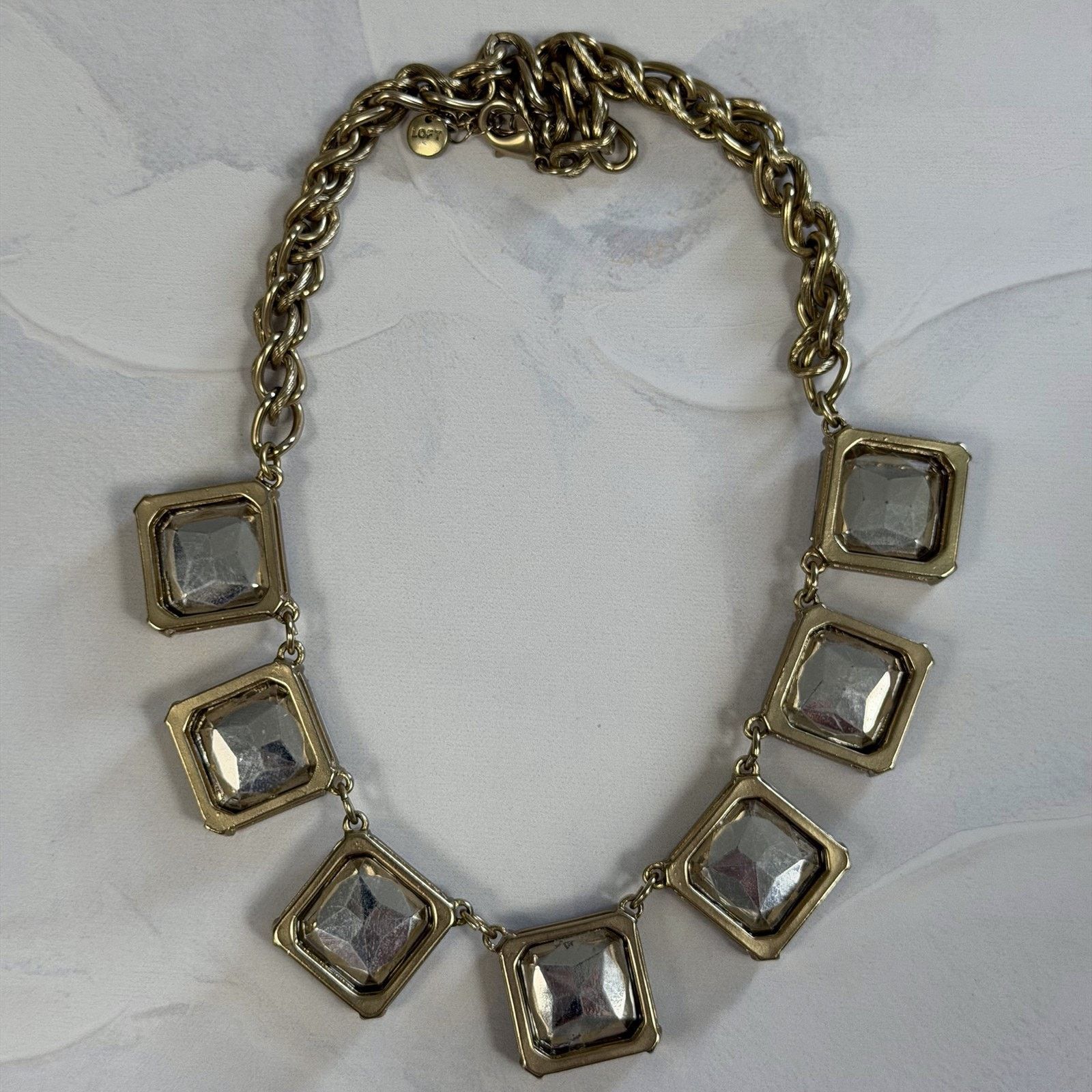 Loft Loft White Statement Necklace Faux Faceted Square Gems 2000s Size ONE SIZE - 7 Thumbnail