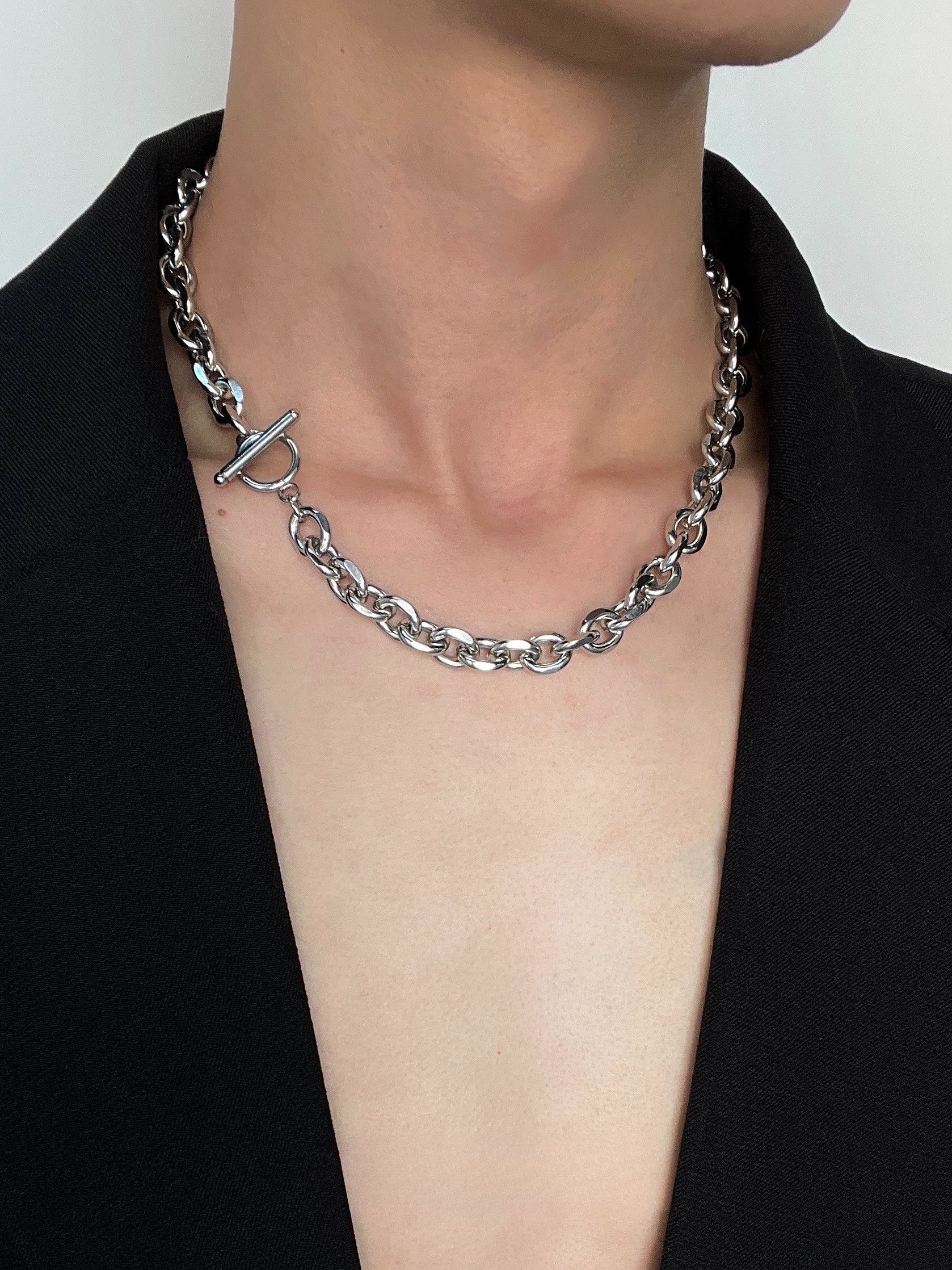 Jewelry × Vintage Simple silver men's titanium steel necklace Size ONE SIZE - 1 Thumbnail