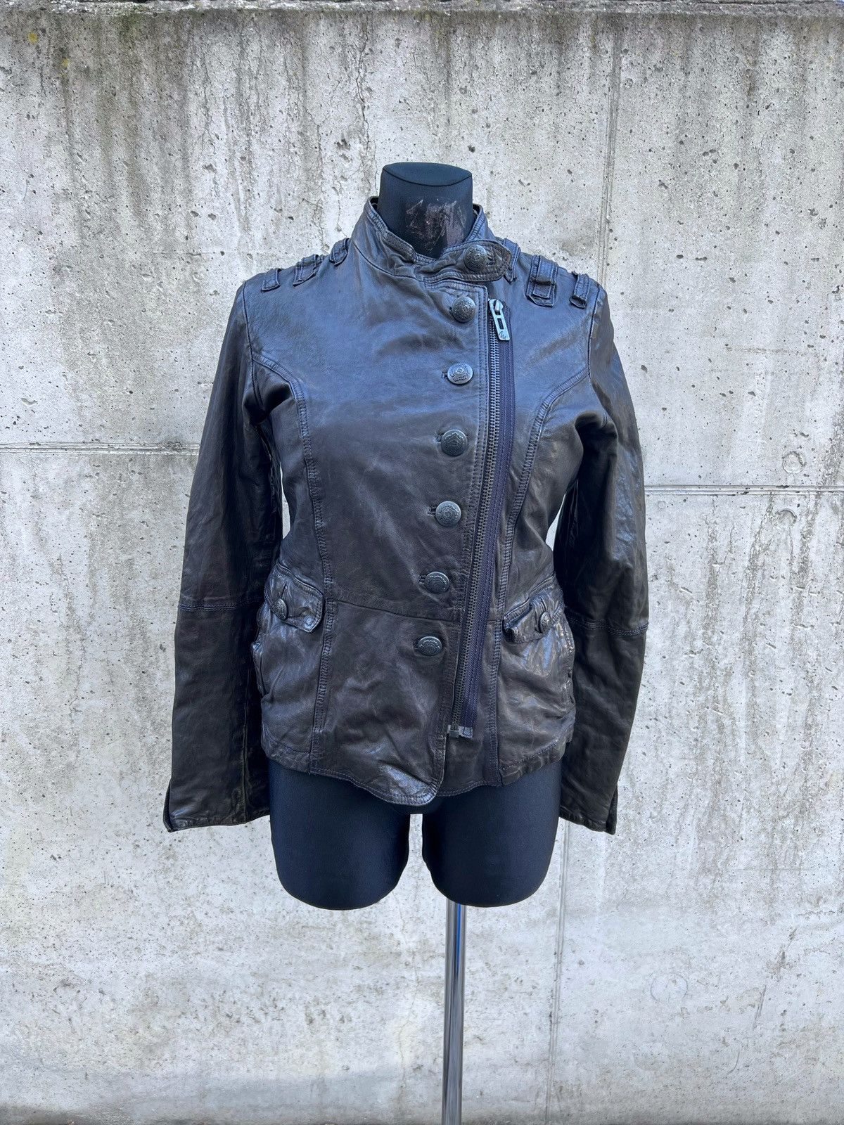 Hedi Slimane Real Leather Napoleon Asymmetrical Zip Cropped Jacket Size M / US 6-8 / IT 42-44 - 1 Thumbnail