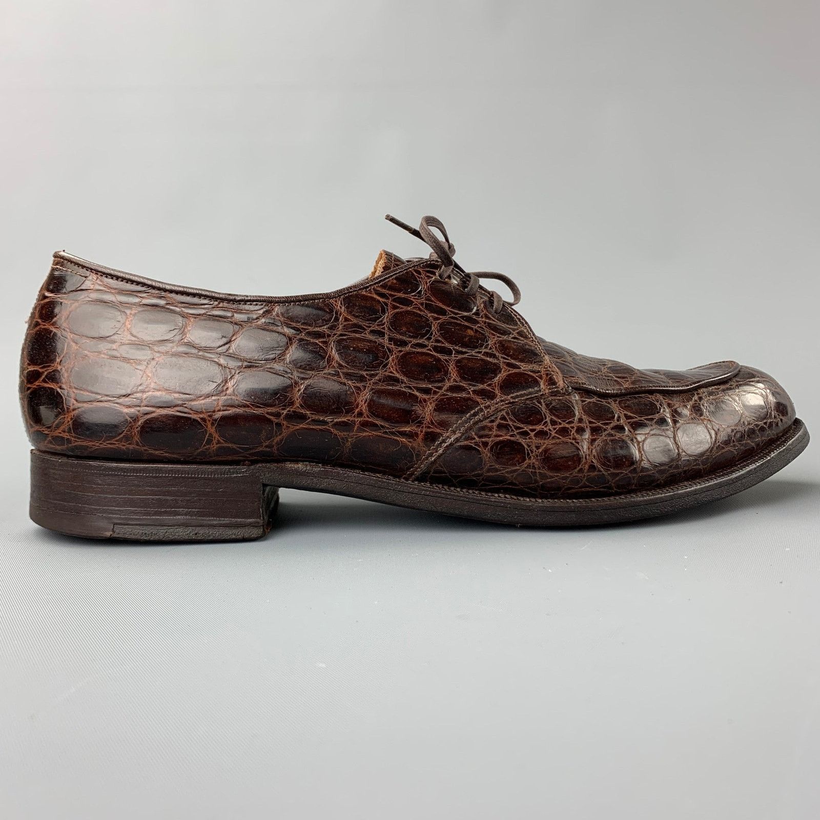 Nettleton NETTLETON 9 Brown Embossed Leather Cap Toe Lace Up Shoes Size US 9 / EU 42 - 1 Thumbnail