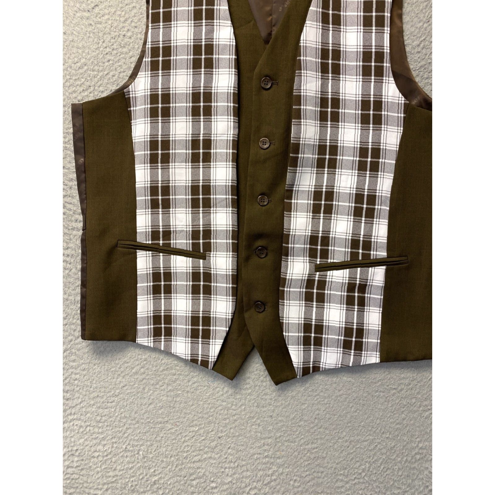 Vintage Tony Blake Brown Men's Casual Dress Vest 43 Waistcoat Suit Tuxedo 126-57 / 12657 Plaid Polyester Slim Regular Coat Waistcoat Vest Size US XS / EU 42 / 0 - 2 Thumbnail