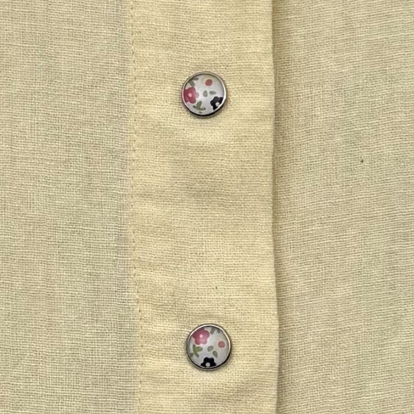 Vintage Christopher & Banks Blouse Women Small Button-Up Boxy 2010s Linen Rayon Yellow Round Neck Long Sleeve casual Lightweight Size S / US 4 / IT 40 - 5 Thumbnail