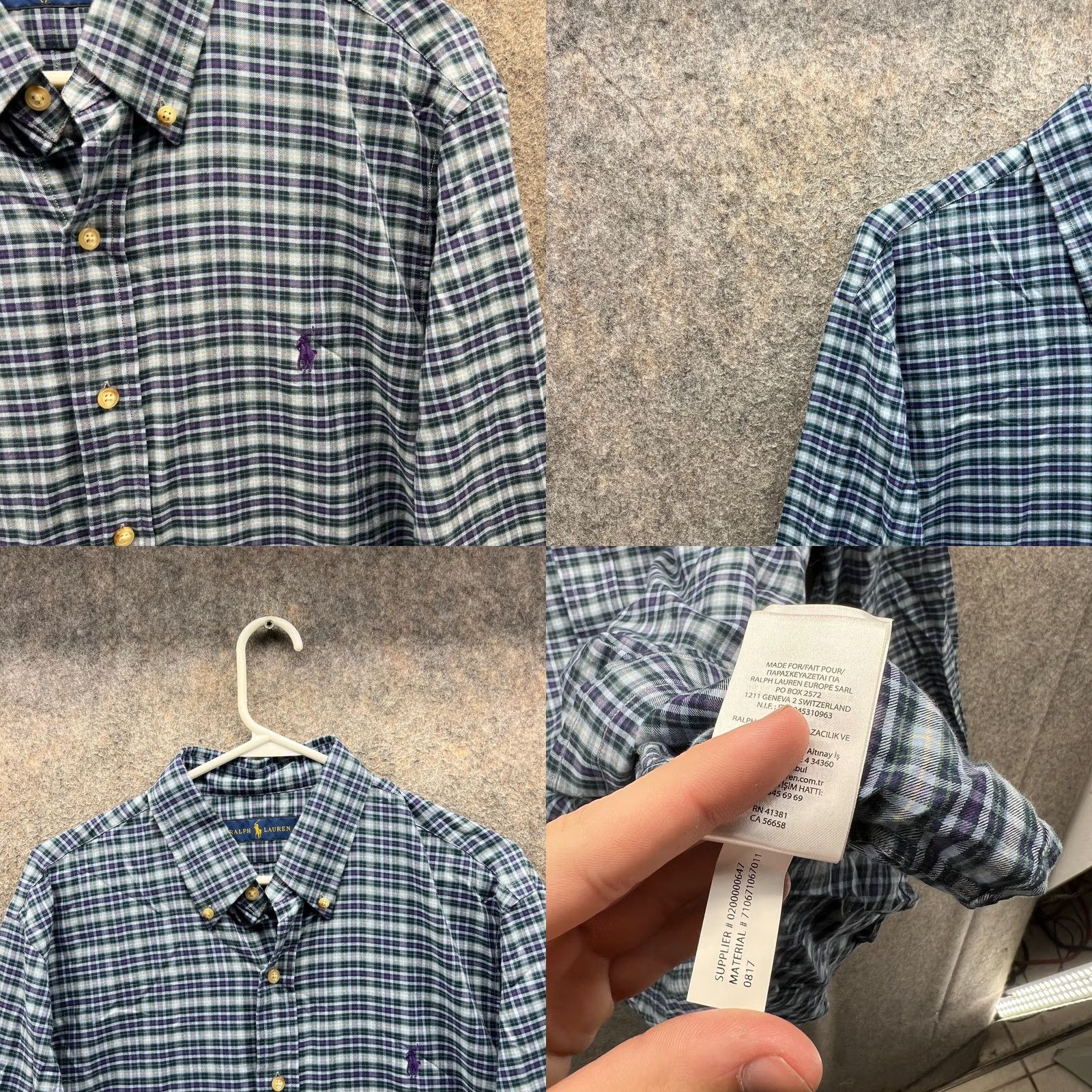 Polo Ralph Lauren VINTAGE Polo Ralph Lauren Shirt Mens Large Blue Button-Down Plaid Pony Shipped Fast Size 42R - 8 Thumbnail