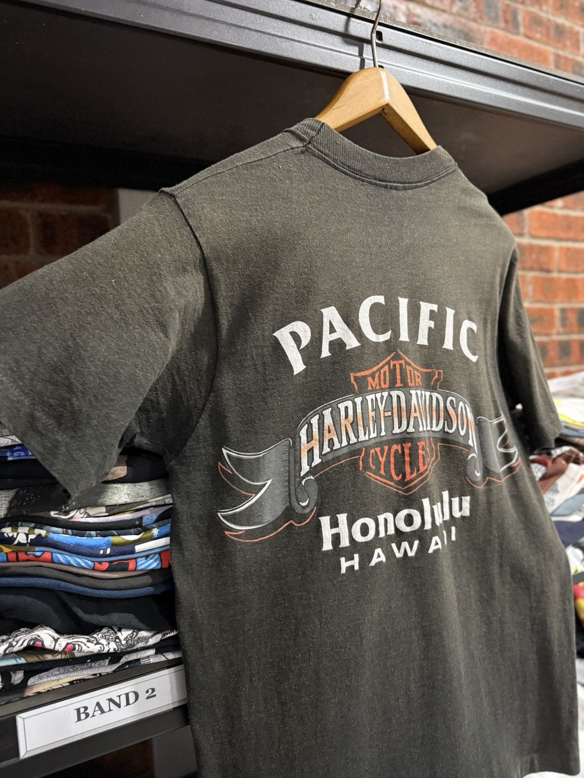 Anvil × Harley Davidson × Vintage Thrashed Vintage 90sHarley Davidson Pocket Sun Faded Anvil T Size US M / EU 48-50 / 2 - 6 Thumbnail