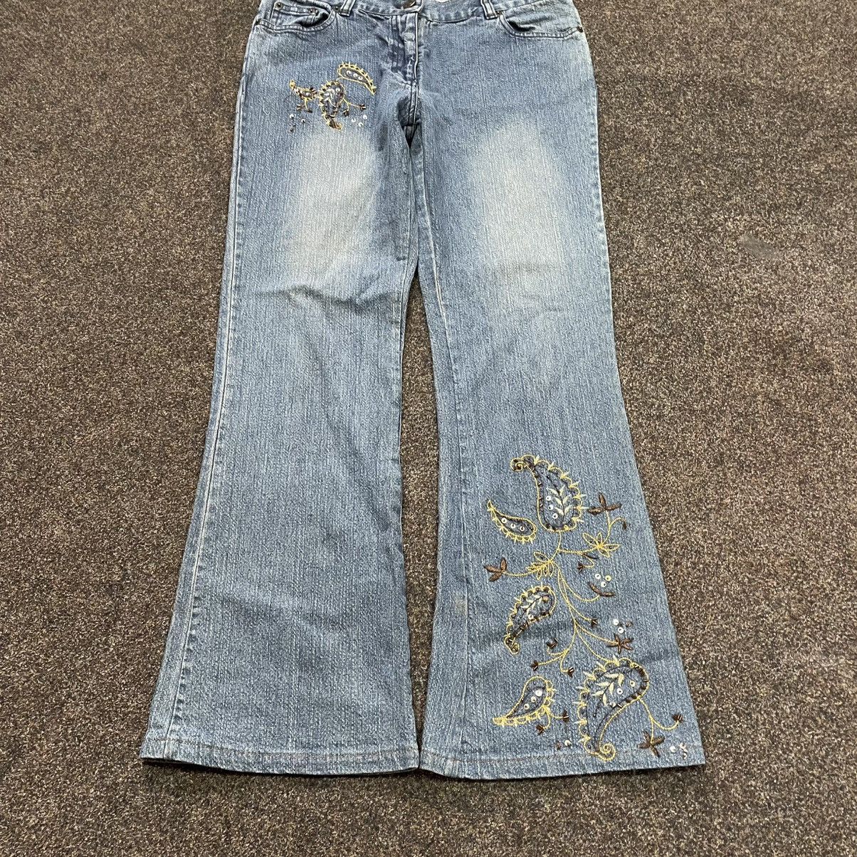Vintage Vintage Y2K Floral Embroidered Wide Leg Denim Grunge Faded Size 32" / US 10 / IT 46 - 4 Thumbnail