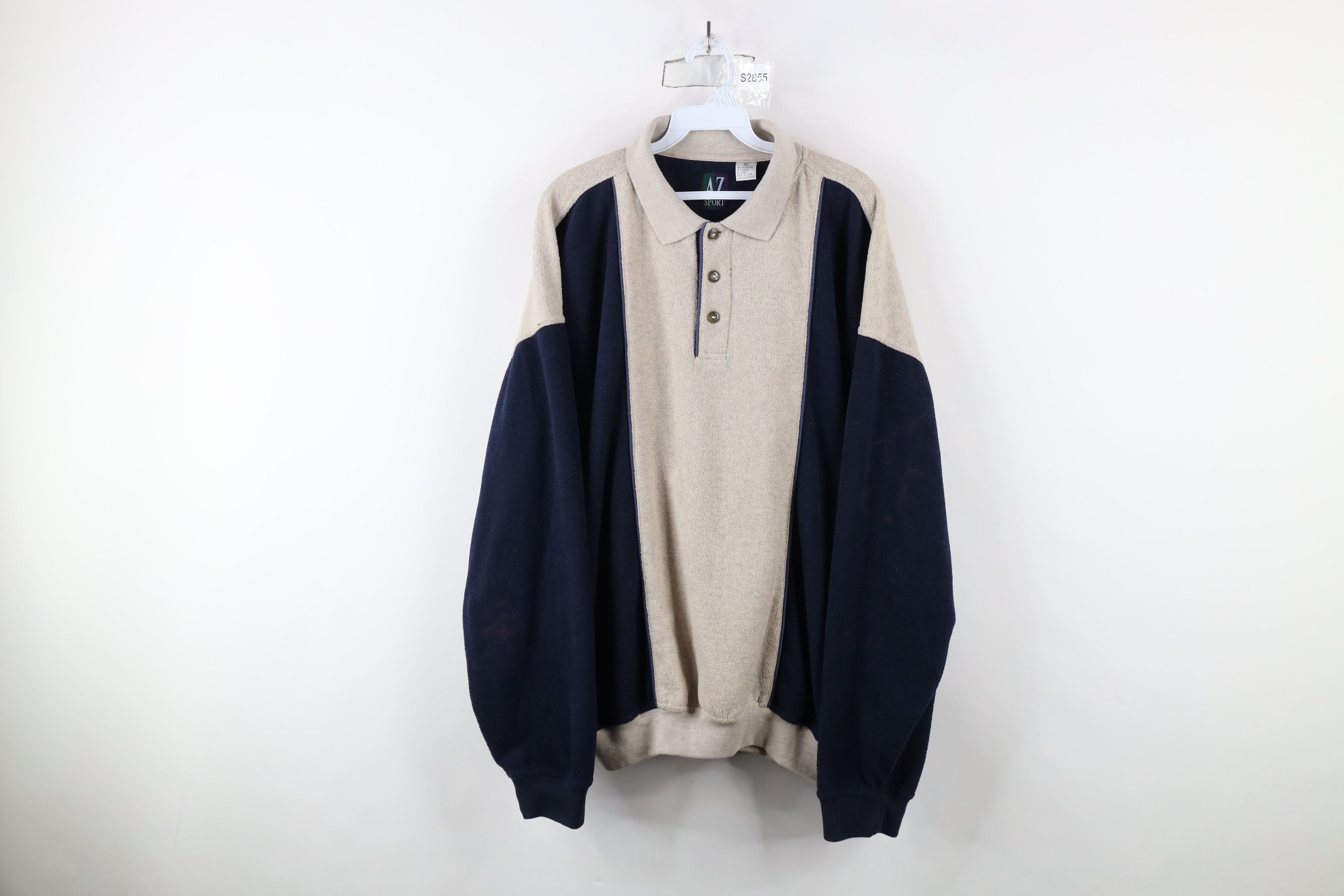 Vintage Vintage 90s Streetwear Block Terry Cloth Collared Sweater Size US XXL / EU 58 / 5 - 1 Thumbnail