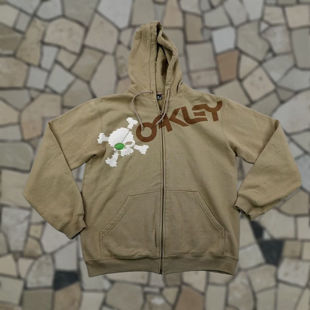 Oakley Oakley Hoodie Mens M Beige Tan Pirate Applique Skull Eyepatch Full Zip Hooded Pockets Sweatshirt Graphic Print Logo Size US M / EU 48-50 / 2 - 1 Thumbnail