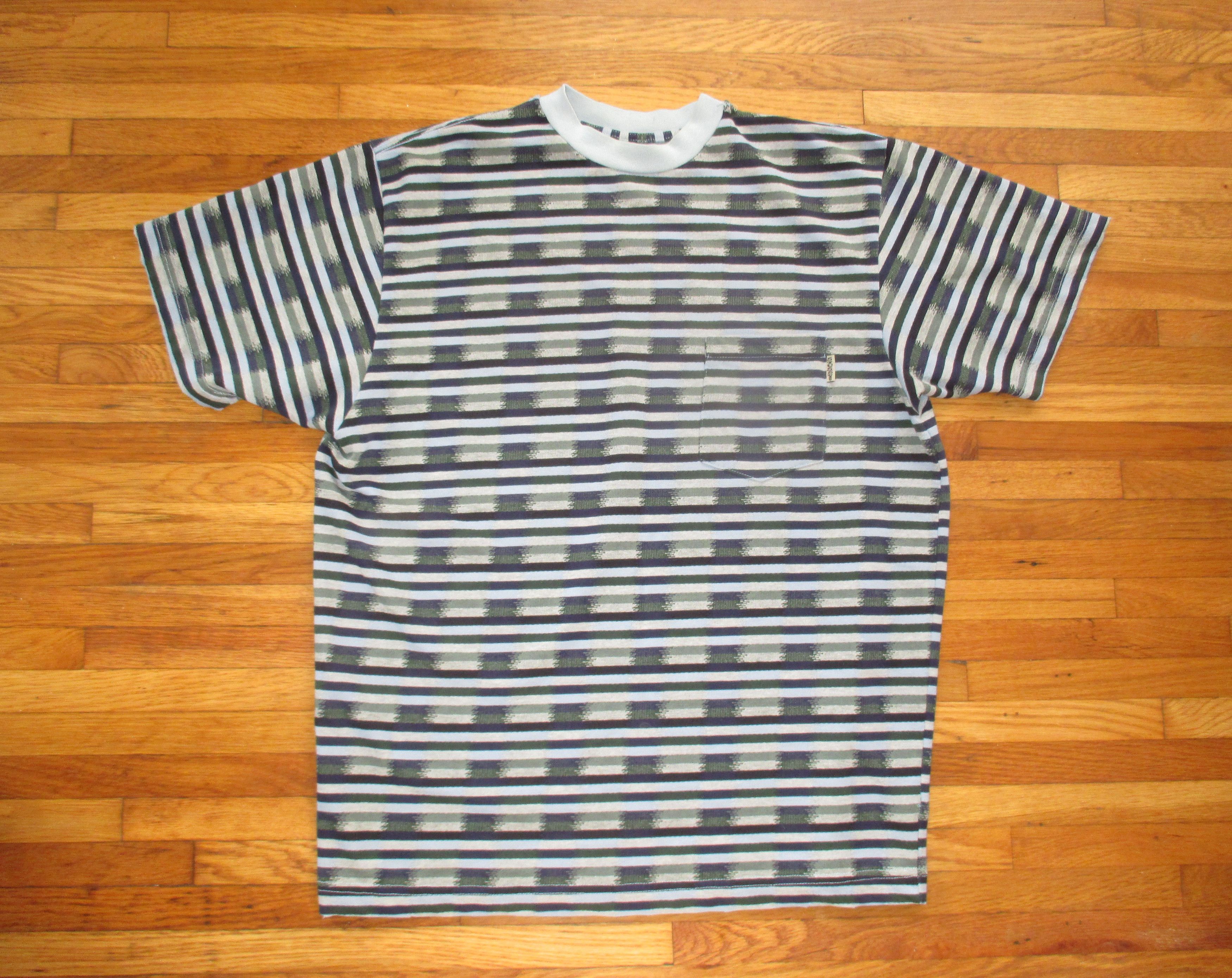 image of Vintage 1990S Stussy Archival Skate Rave Knit Tom Tom Shirt in Light Blue/Navy Blue/Gray (Size XL)