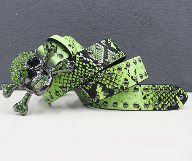 Japanese Brand Snakeskin Rhinestone Skull Belt Size ONE SIZE - 3 Thumbnail