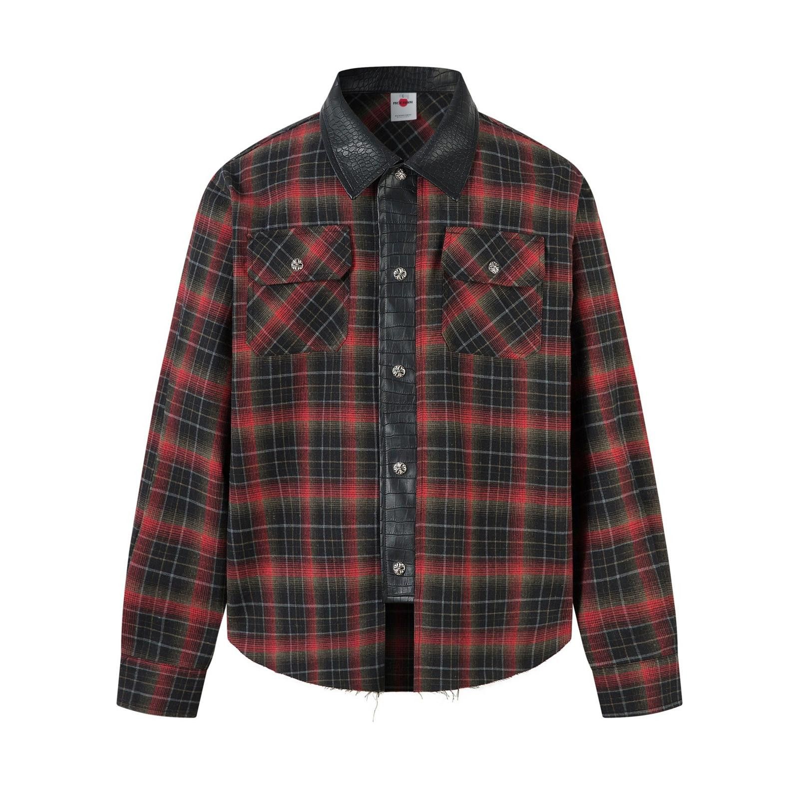 Japanese Brand Black Red Plaid Leather Collar Flannel Shirt Jacket Size US M / EU 48-50 / 2 - 5 Thumbnail
