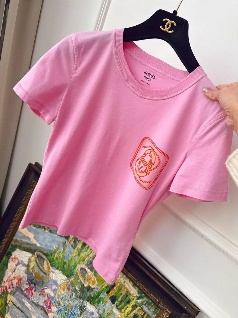 Hermes Hermes Pink Short Sleeve TShirt with Logo-2506 Size S / US 4 / IT 40 - 2 Thumbnail