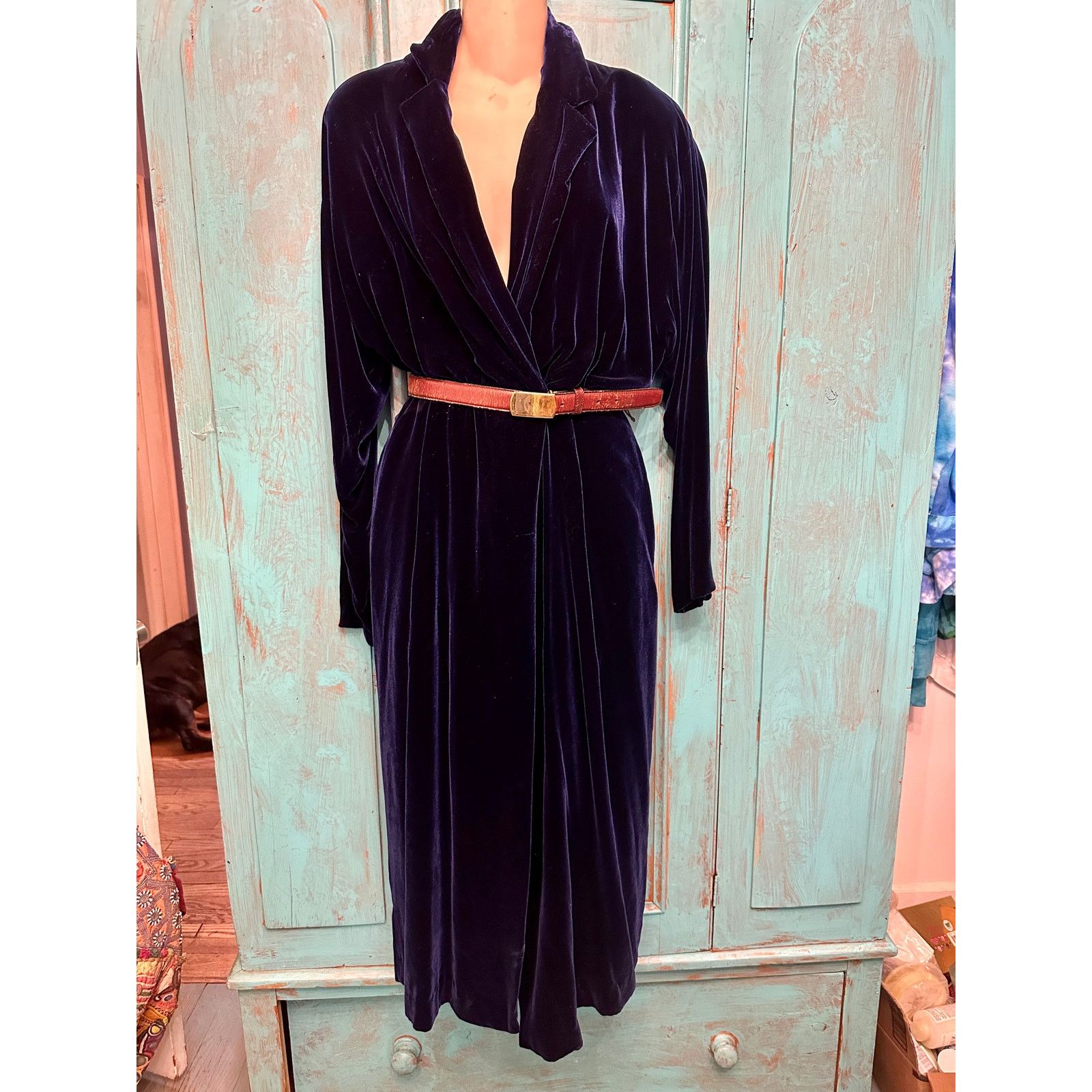 Ralph Lauren VINTAGE 80's RALPH LAUREN NAVY VELVET WRAP MIDI DRESS Size XS / US 0-2 / IT 36-38 - 1 Thumbnail