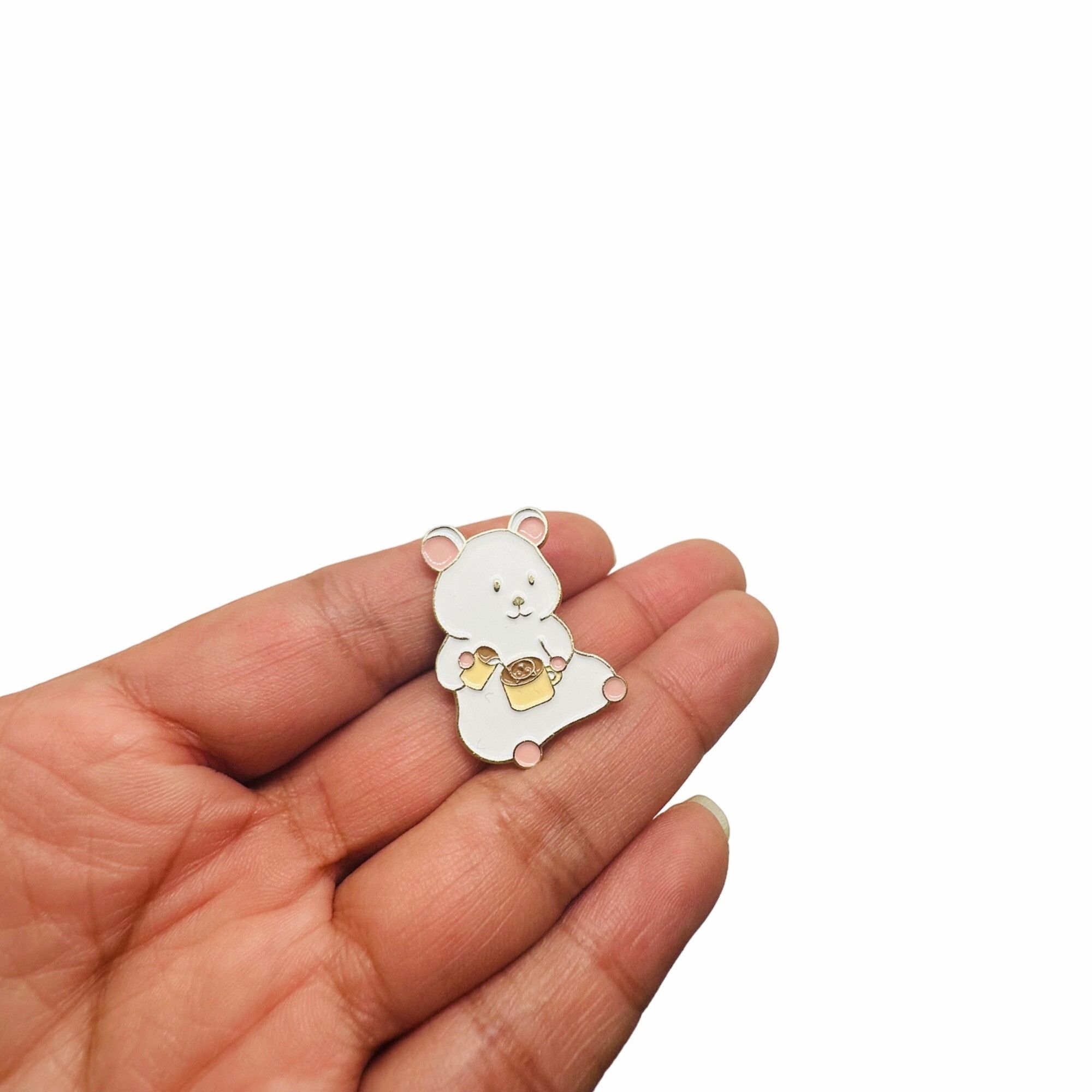 Other ⭐Enamel Pins Brooches Cartoon White Bear Drinking Coffe Badg Size ONE SIZE - 2 Thumbnail