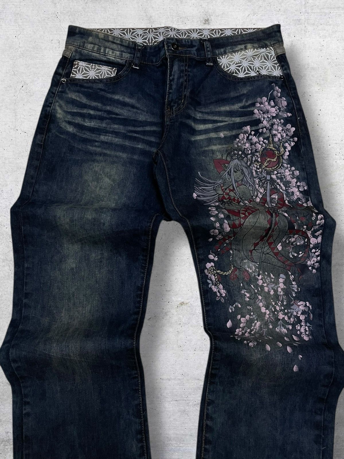 Beauty Beast VINTAGE GOD TRADITION JAPAN PRINCESS YAKUZA STEAMPUNK DENIM Size US 32 / EU 48 - 4 Thumbnail