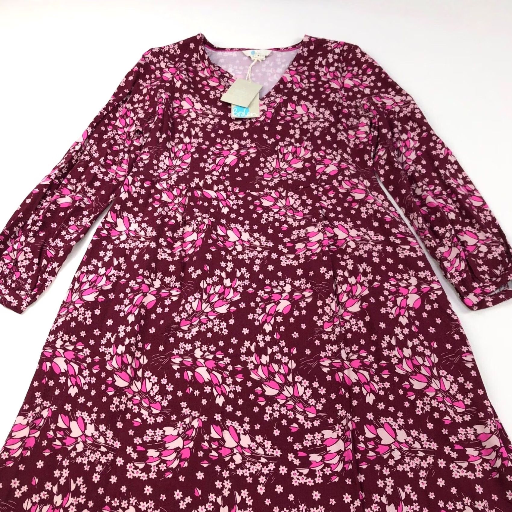 Boden Boden Womens Midi Dress 6P Petite Burgundy Floral Viscose Size M / US 6-8 / IT 42-44 - 6 Thumbnail