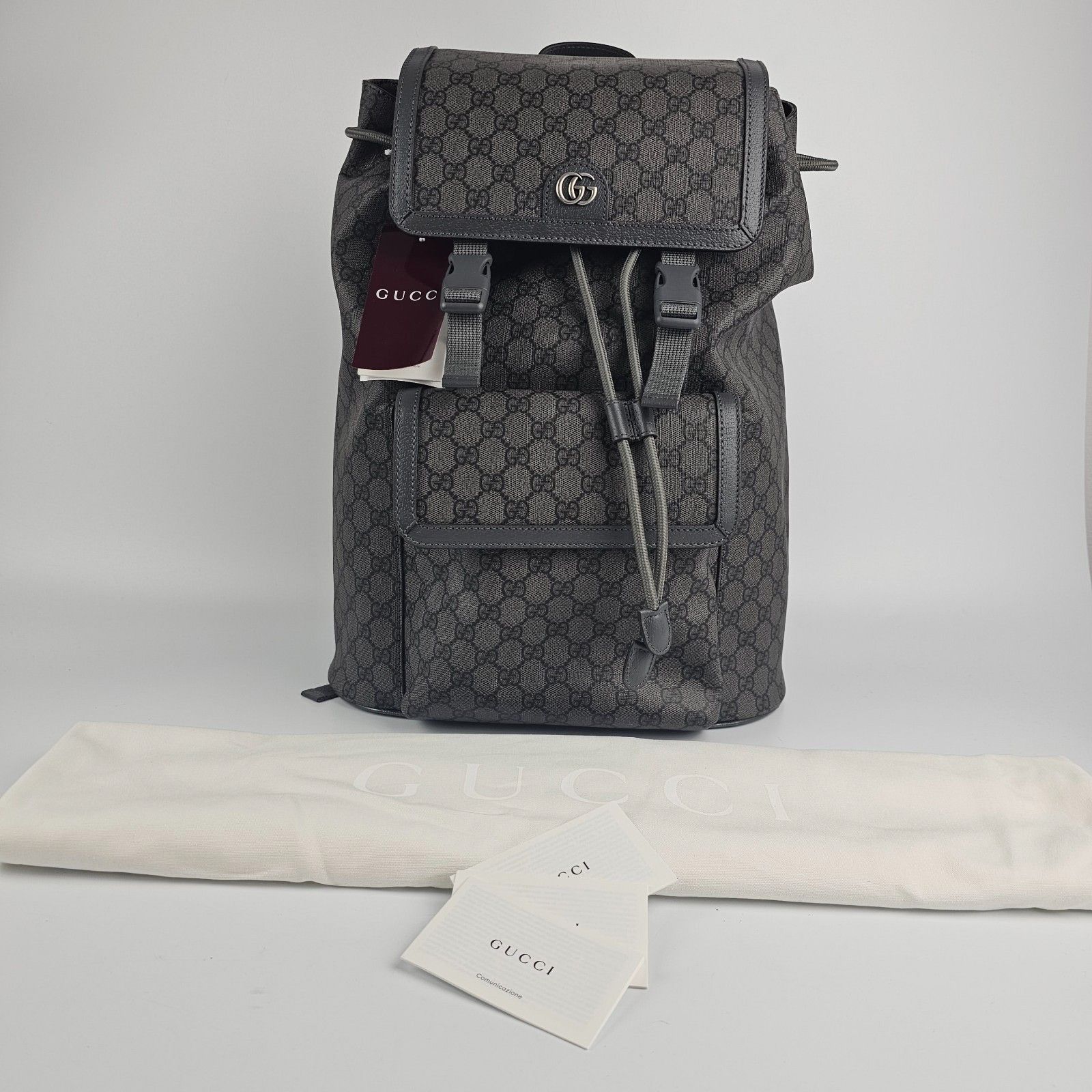 Gucci GUCCI Ophidia Large $2550 Grey And Black GG Canvas 