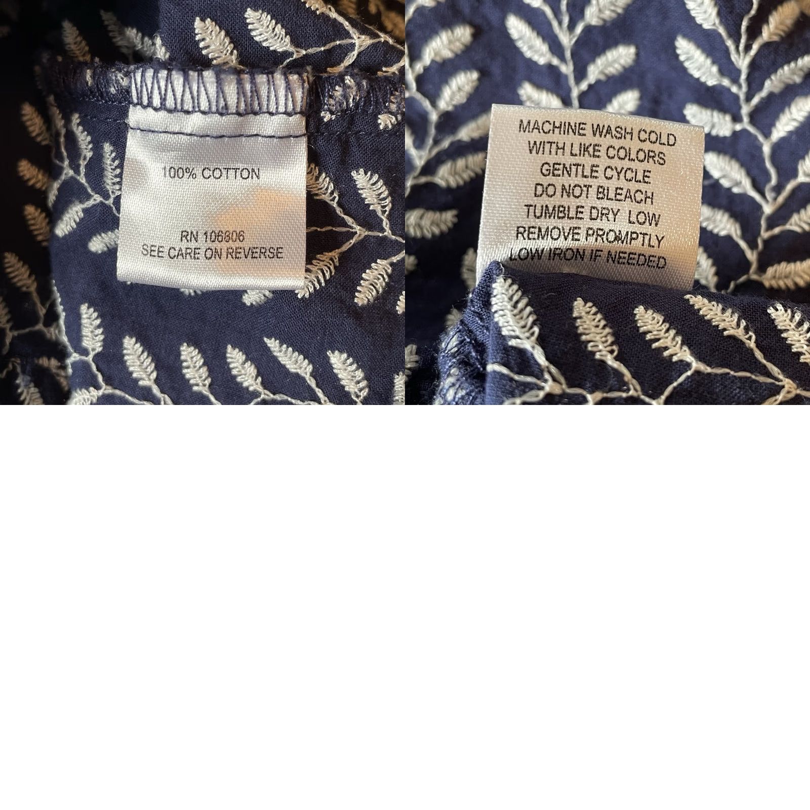 Vintage Emily Daniels Navy Blue White Embroidered Floral Leaf Vine Blouse PXL Plus Casual Shirt Women’s Size XL / US 12-14 / IT 48-50 - 8 Thumbnail