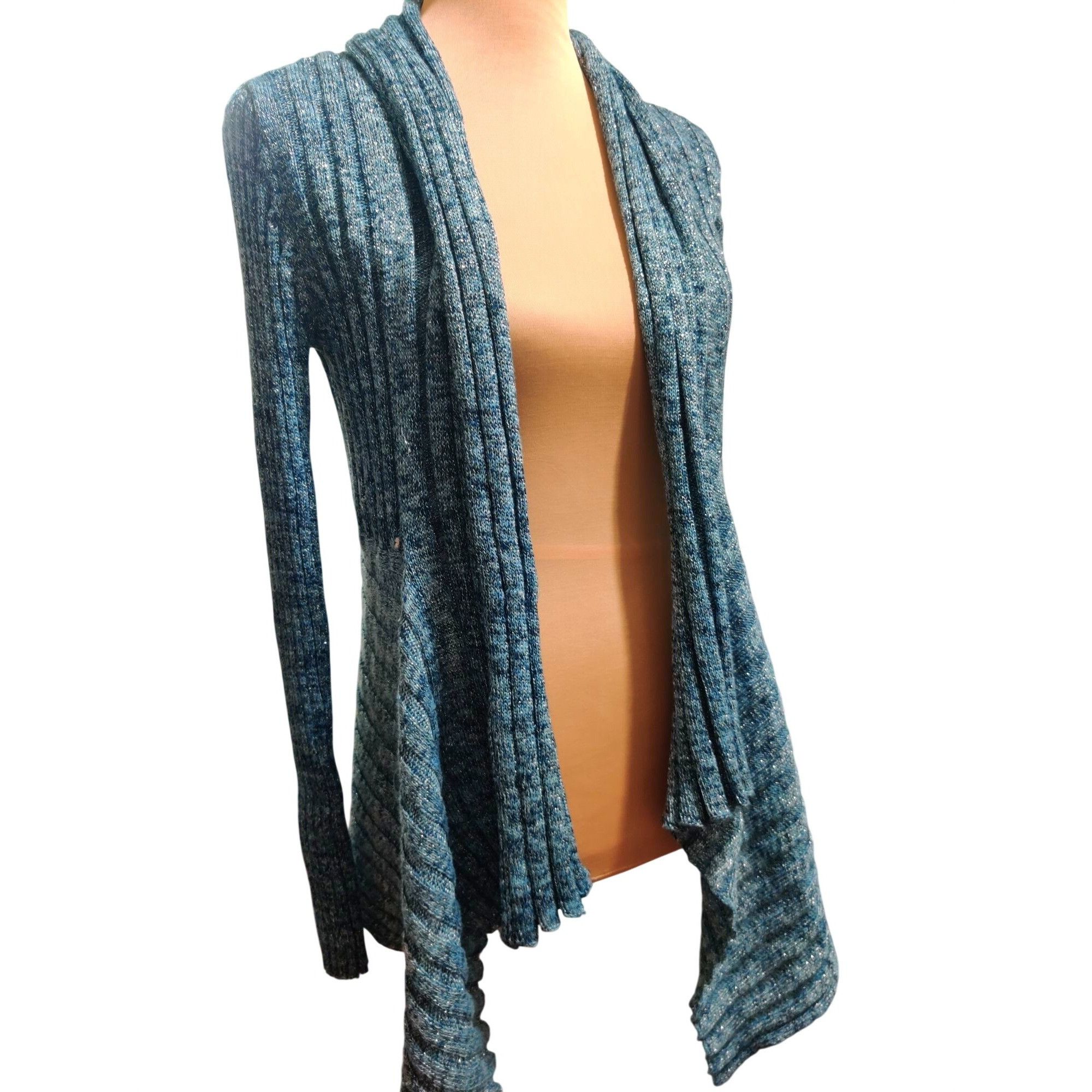 Other Roz & Ali Petite M Womens Blue Cardigan Metallic Open Front Size M / US 6-8 / IT 42-44 - 2 Thumbnail