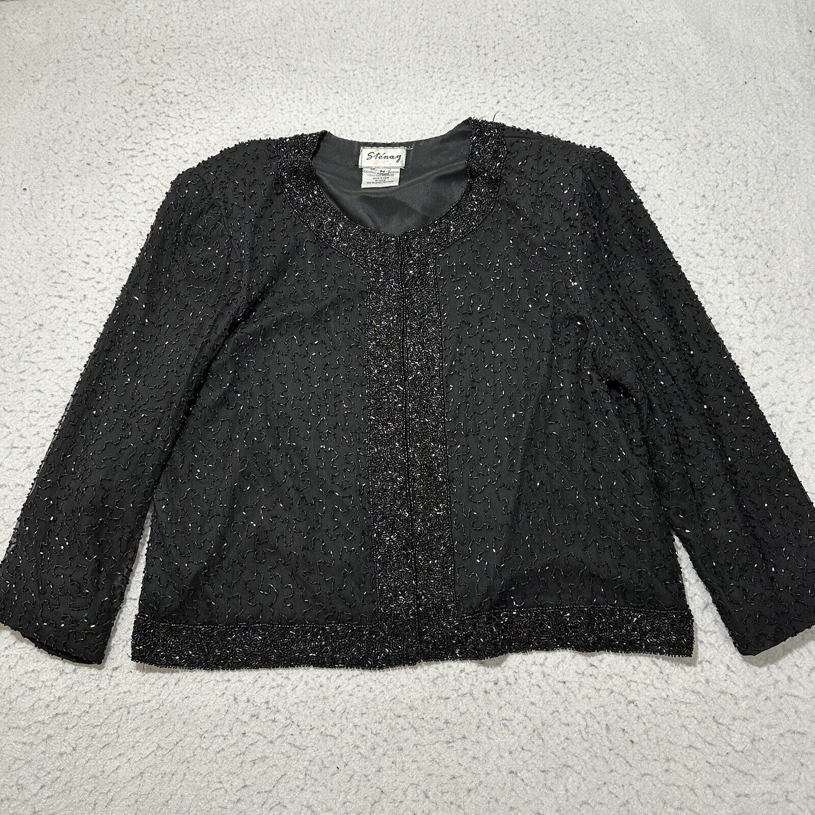 Vintage Vintage Stenay Medium Silk Bead Blazer Black Evening Jacket Size M / US 6-8 / IT 42-44 - 1 Thumbnail