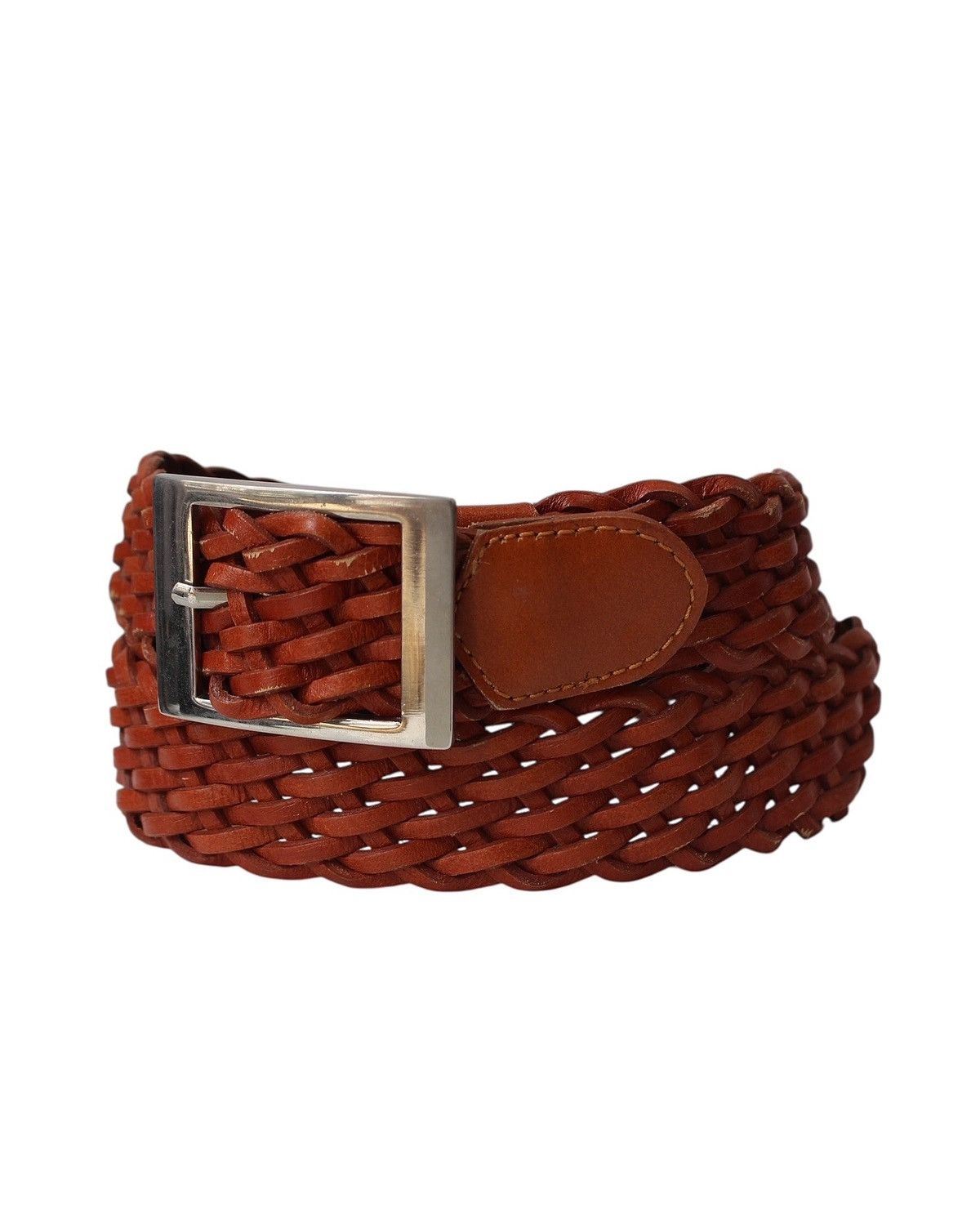 Vintage 2000S JAPANESE MADE HANDWOVEN LEATHER BELT REDDISH BROWN Size ONE SIZE - 2 Thumbnail