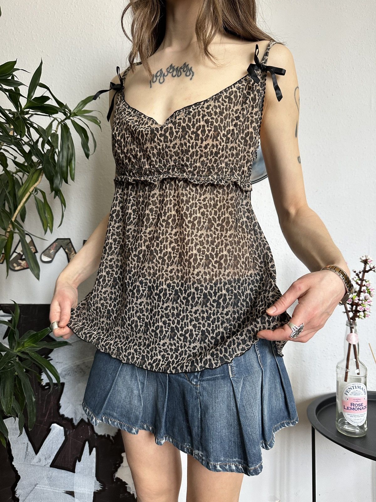 Designer × Vintage Leopard Y2K Vintage Cami Bow Sexy Top Size S / US 4 / IT 40 - 3 Thumbnail
