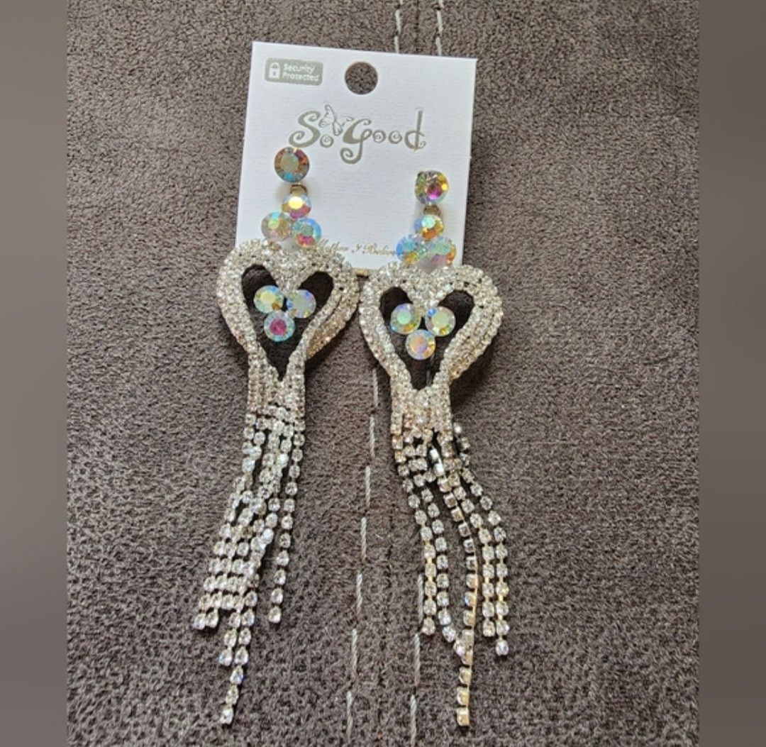 Other NWR So Good Heart Jewelry Rhinestone Dangle Earrings 4" Size ONE SIZE - 1 Thumbnail