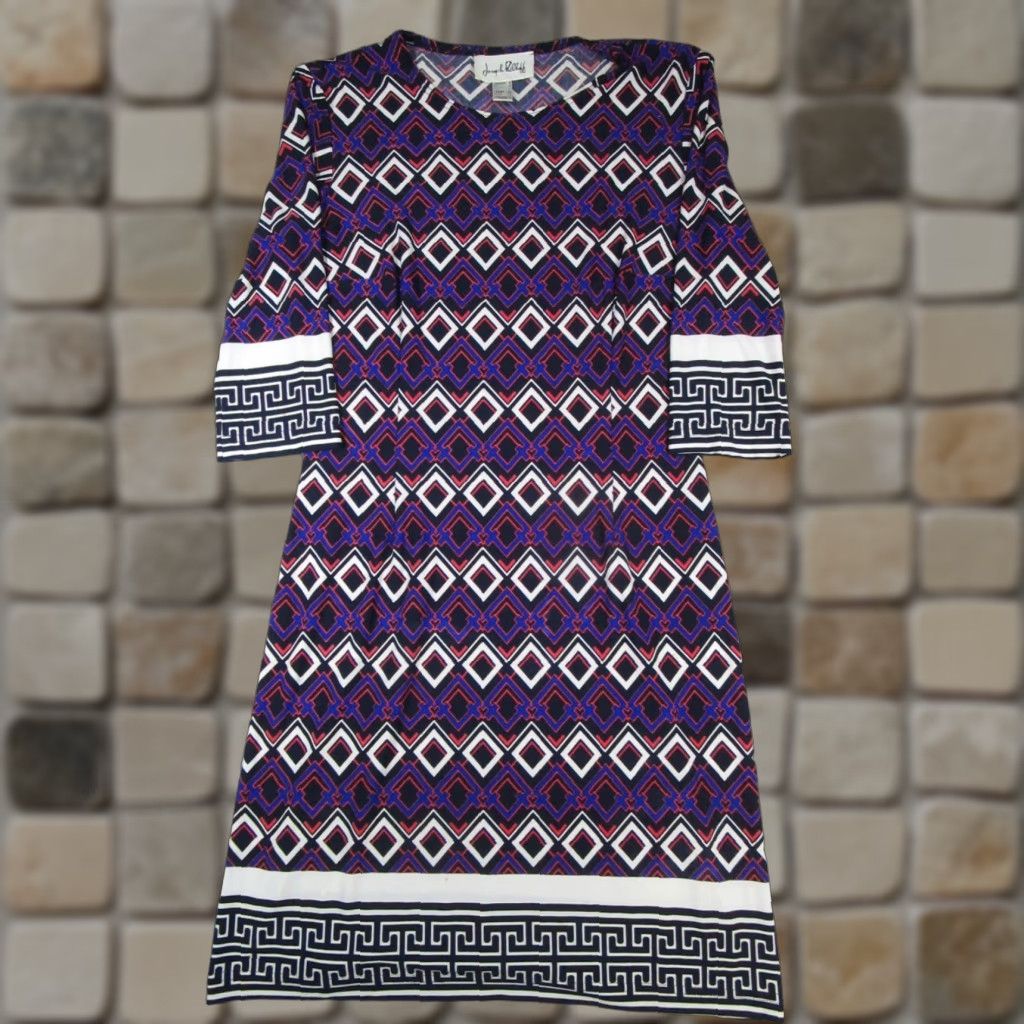 Joseph Ribkoff VINTAGE Joseph Ribkoff Dress Womens 8 Blue White Orange Bodycon Size M / US 6-8 / IT 42-44 - 1 Thumbnail