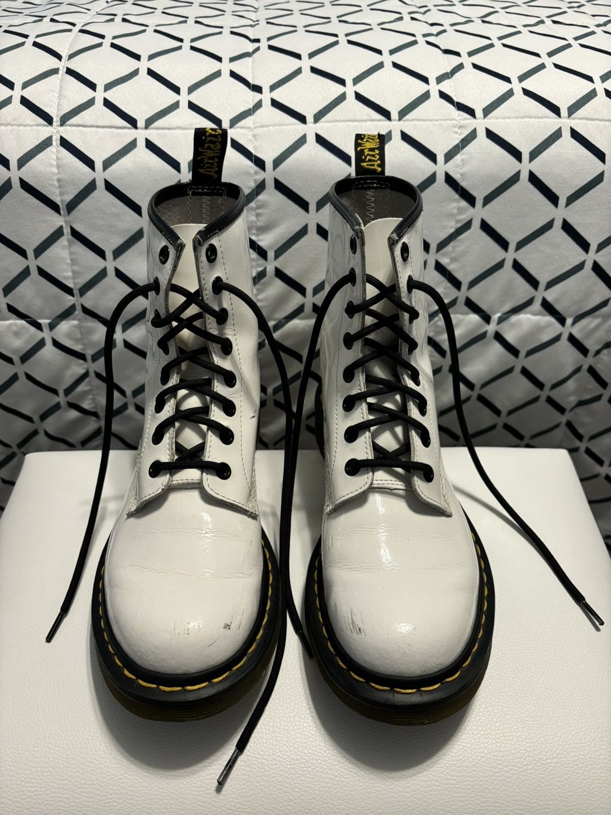 Dr. Martens Dr. Martens White Leather Zavala Lace Up Boots Size US 8 / IT 38 - 3 Thumbnail