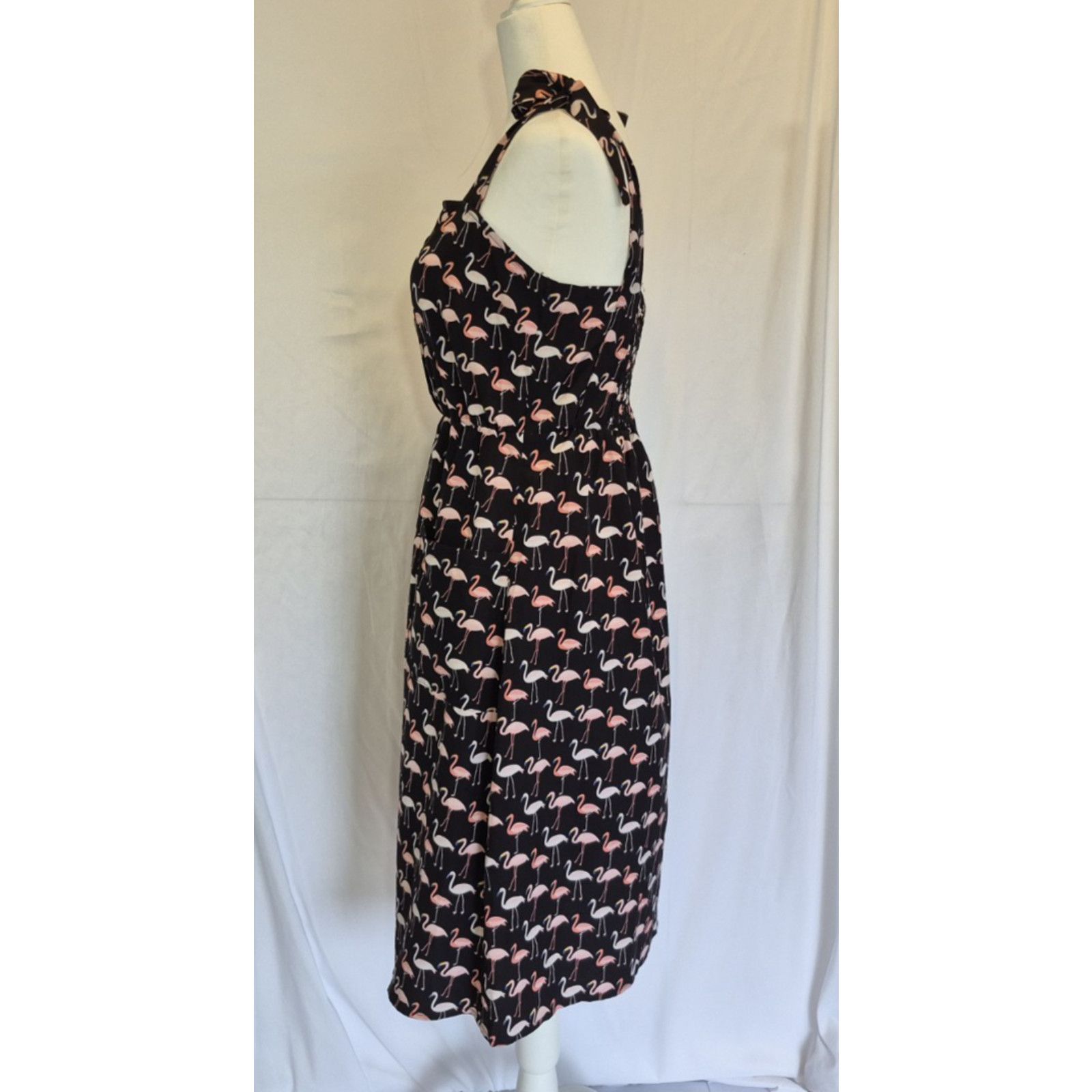 Other New Yumi Black Smocked Pink Flamingo Print Flare Dress US 8 Size M / US 6-8 / IT 42-44 - 3 Thumbnail