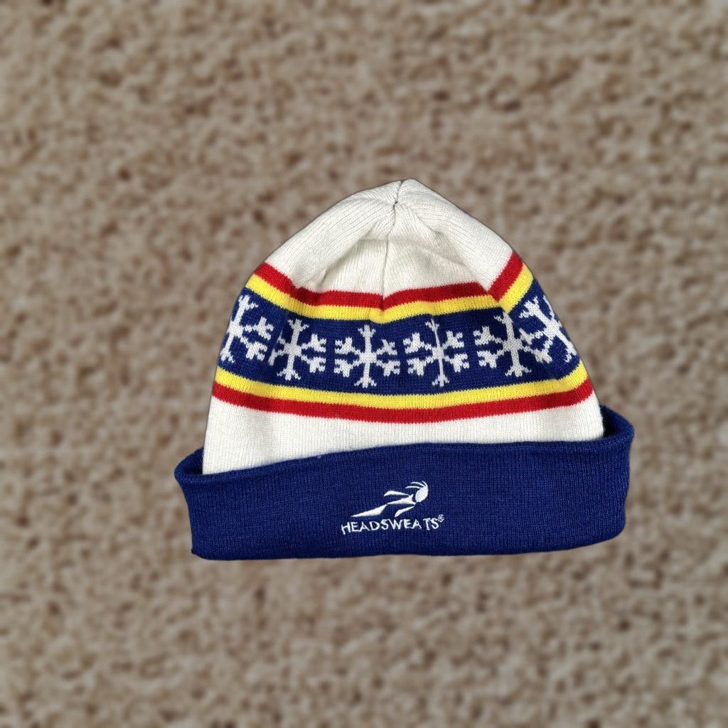 Vintage VINTAGE Headsweats Hat Beanie Mens One Size Blue Snowflake Reversible Winter Holiday Size ONE SIZE - 1 Thumbnail