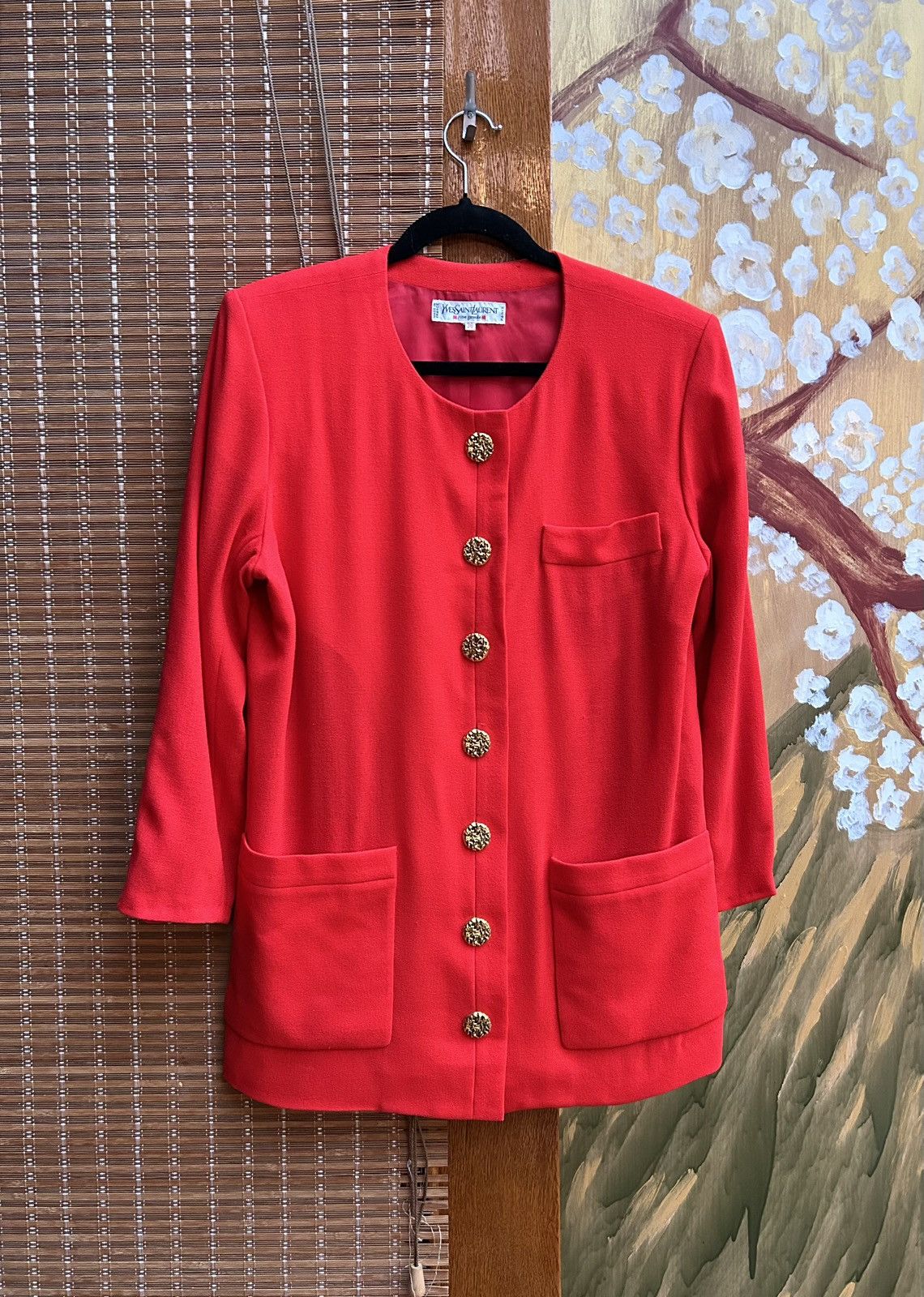 Yves Saint Laurent 70s Yves Saint Laurent Rive Gauche Red Blazer Gold Buttons Size S / US 4 / IT 40 - 1 Thumbnail
