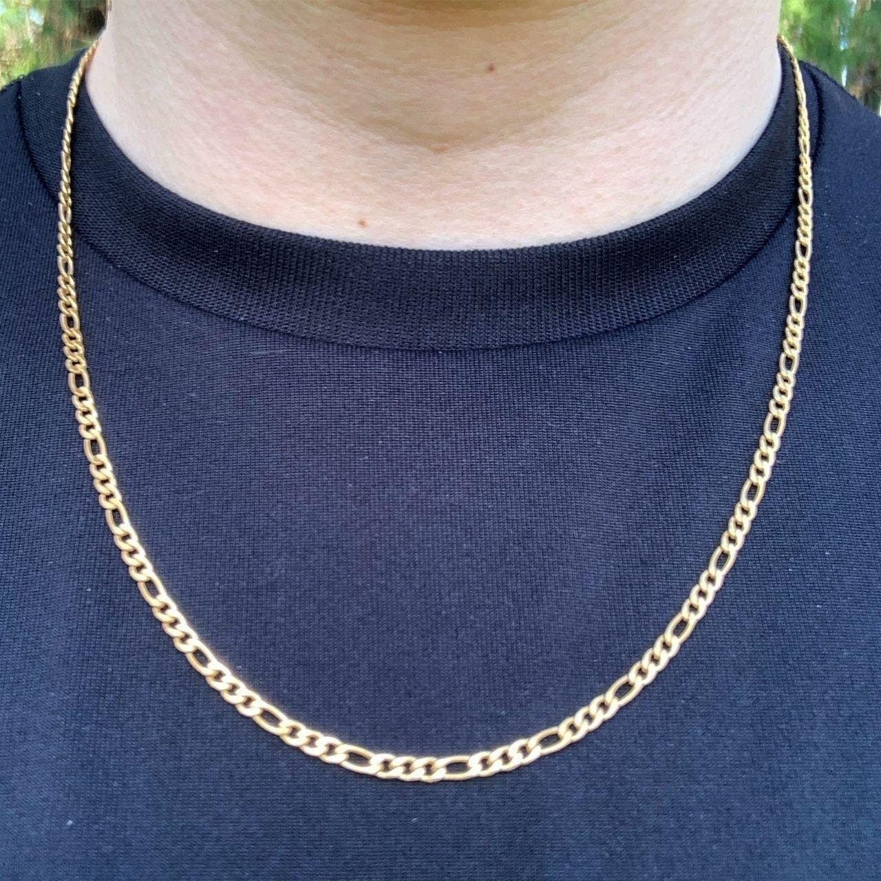 Cuban Link Chain Gold Figaro Chain Gold Necklace 3mm Figaro