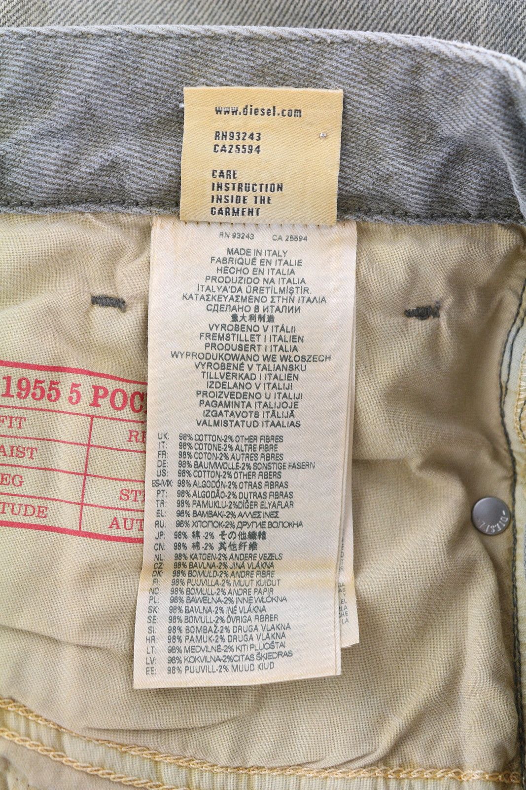 Diesel 1955 09D87 W34/L30 Aged Look Regular Straight 85424 Size US 34 / EU 50 - 7 Thumbnail