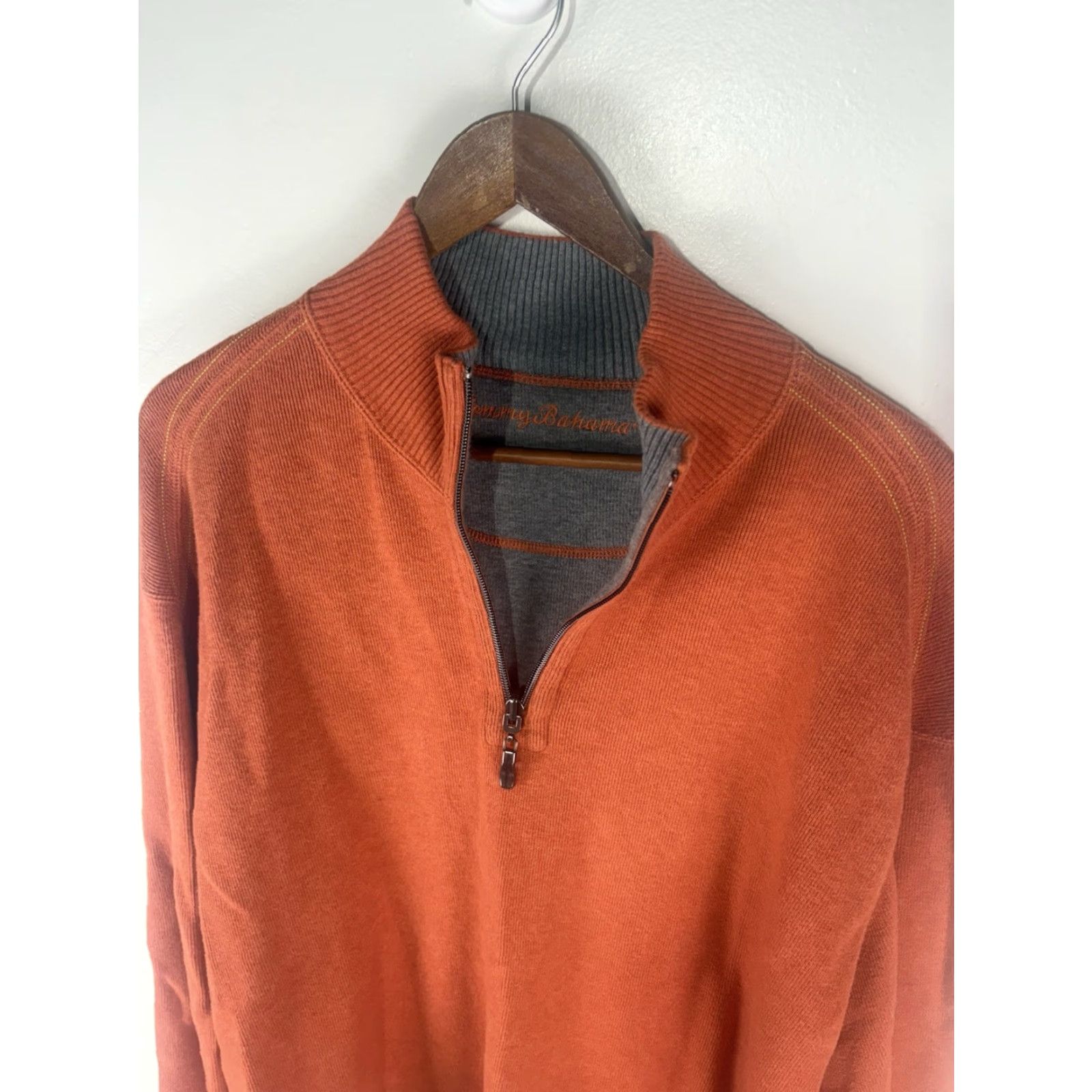 Tommy Bahama Tommy Bahama Heavyweight Orange 1/4 Zip Mock Neck Sweater Men XL Fall Winter Casual Size US XL / EU 56 / 4 - 3 Thumbnail