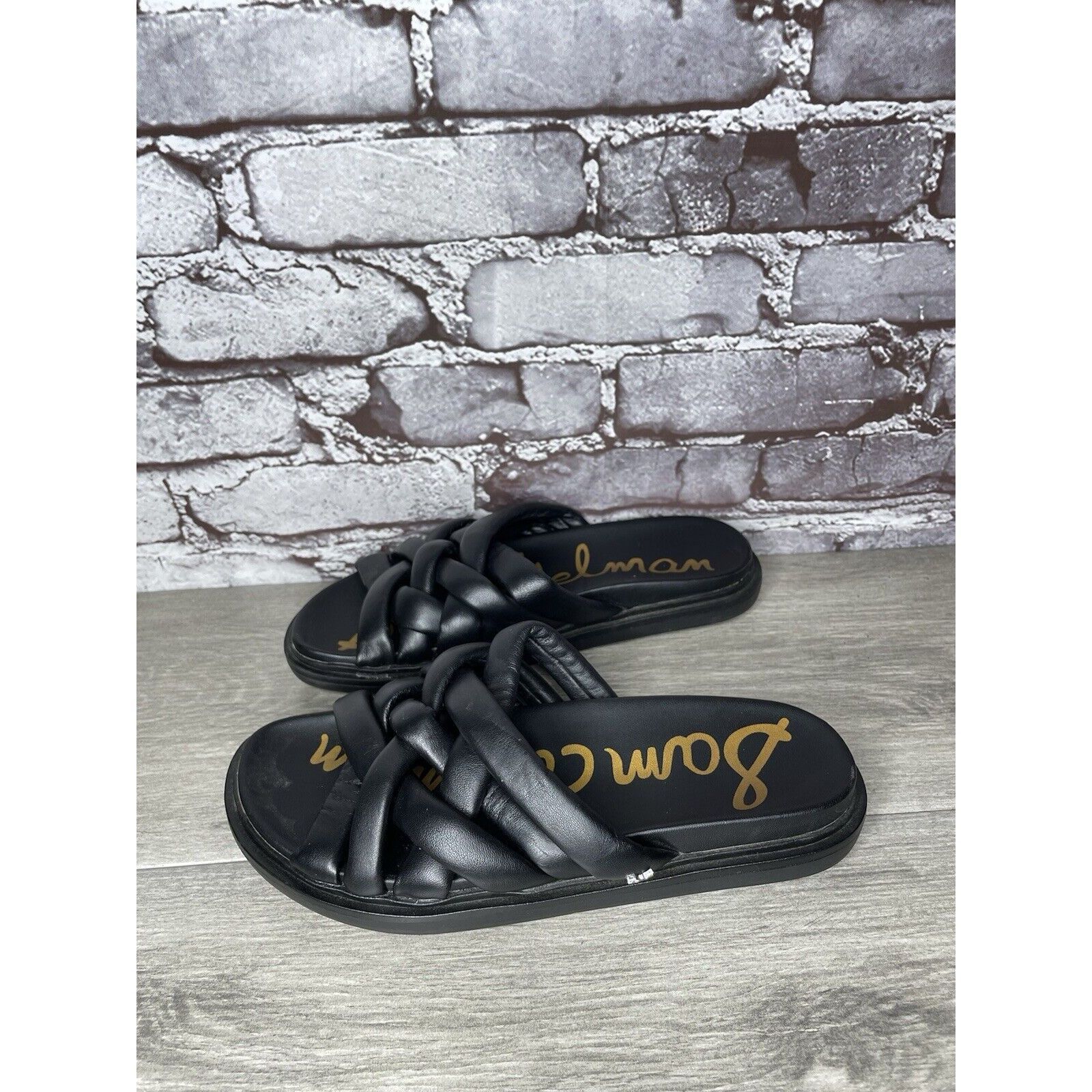 Sam Edelman Sam Edelman Vaugn Black Leather Braid Casual Slides Sandals Size US 7 / IT 37 - 9 Thumbnail