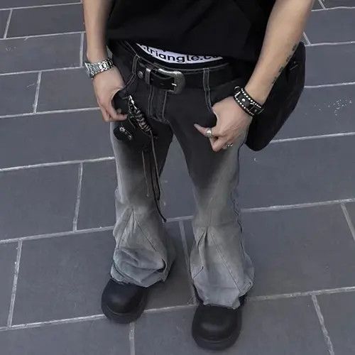 Jean Y2k Washed Gradient Hombre Loose Flared Jeans Trousers Size US 30 / EU 46 - 5 Thumbnail