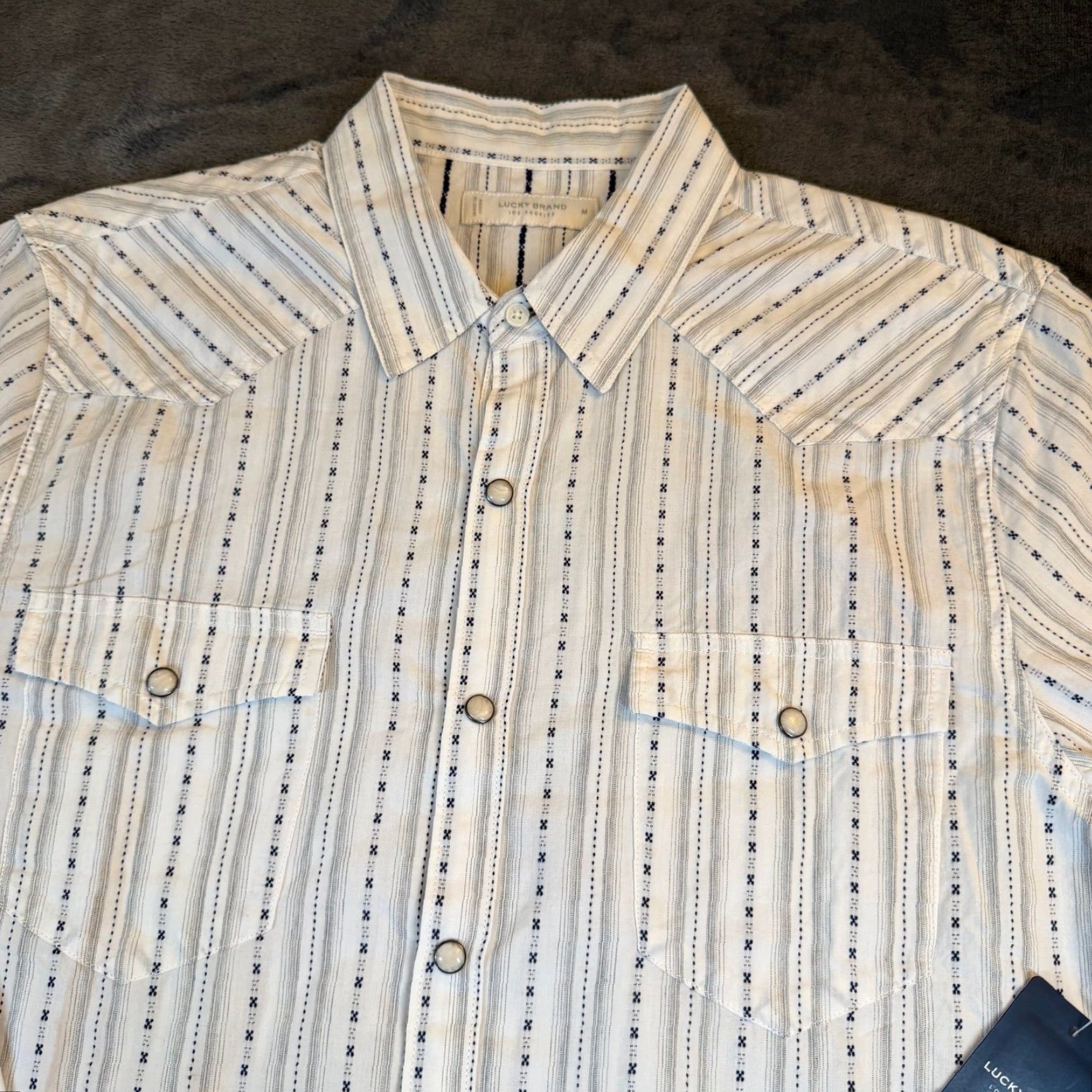 Lucky Brand Lucky Brand White Striped Western Snap Front Long Sleeve Shirt Mens M Size US M / EU 48-50 / 2 - 2 Thumbnail