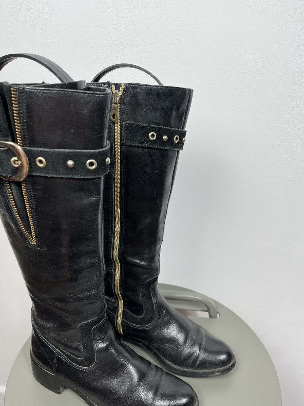 Clarks Clarks Black Leather Knee High Boots Buckle Zip Size US 5 / IT 35 - 3 Thumbnail