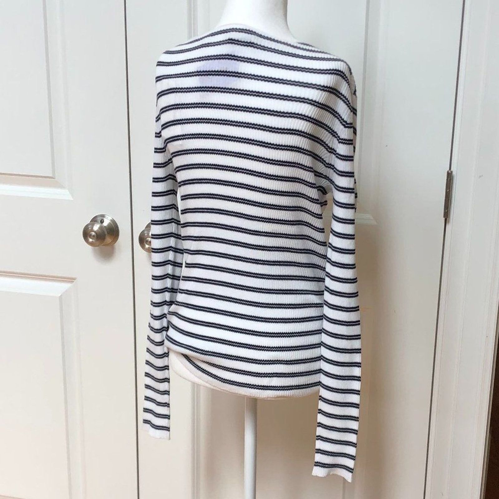 Vince Stripe Ribbed Boatneck Cotton Sweater from Vince Size XS / US 0-2 / IT 36-38 - 4 Thumbnail