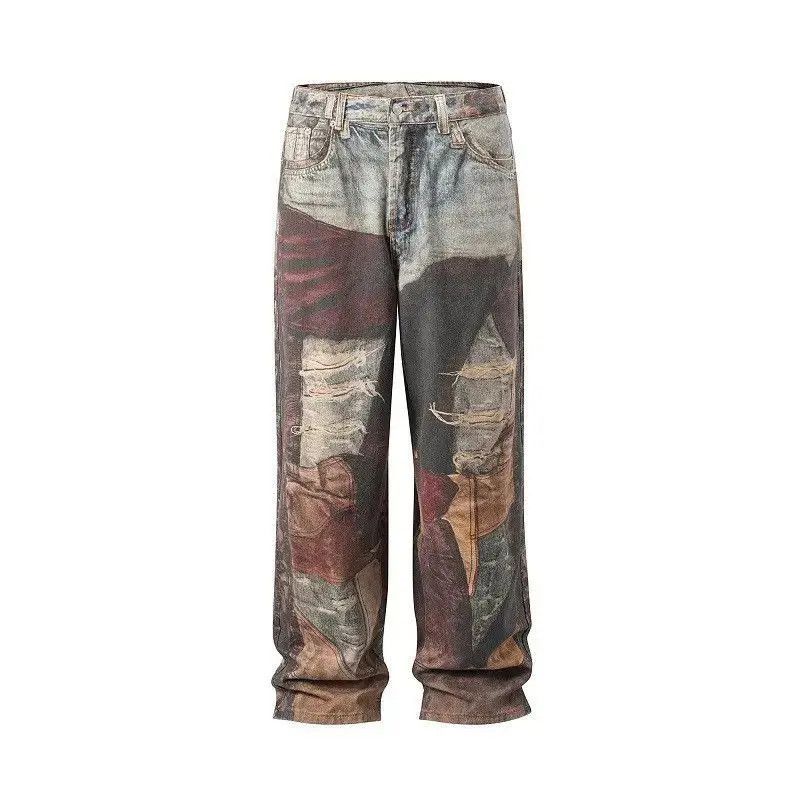 Japanese Brand Retro straight tube loose wide leg printed jeans Size US 32 / EU 48 - 5 Thumbnail