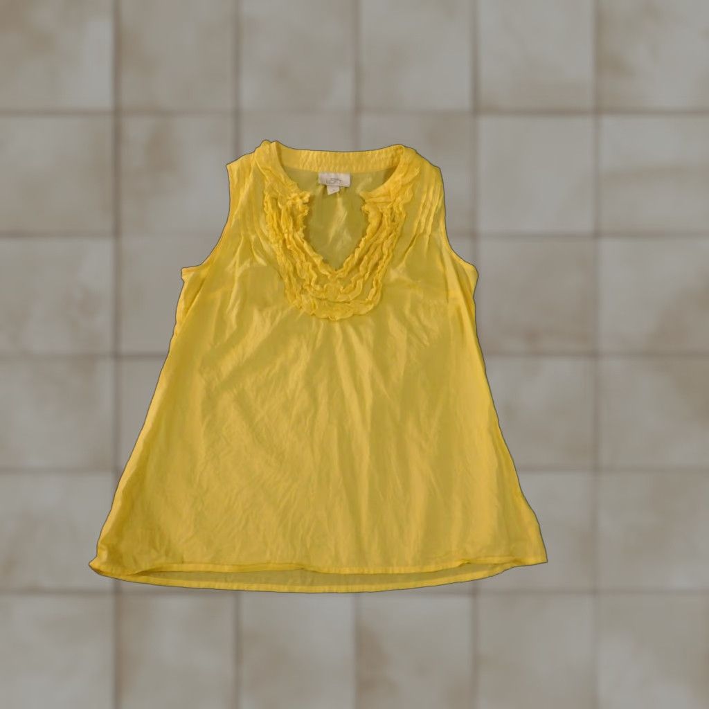 Ann Taylor Loft Ann Taylor Loft Womens Blouse Shirt V-Neck Sleeveless 100% Cotton Yellow M Casual Size M / US 6-8 / IT 42-44 - 1 Thumbnail