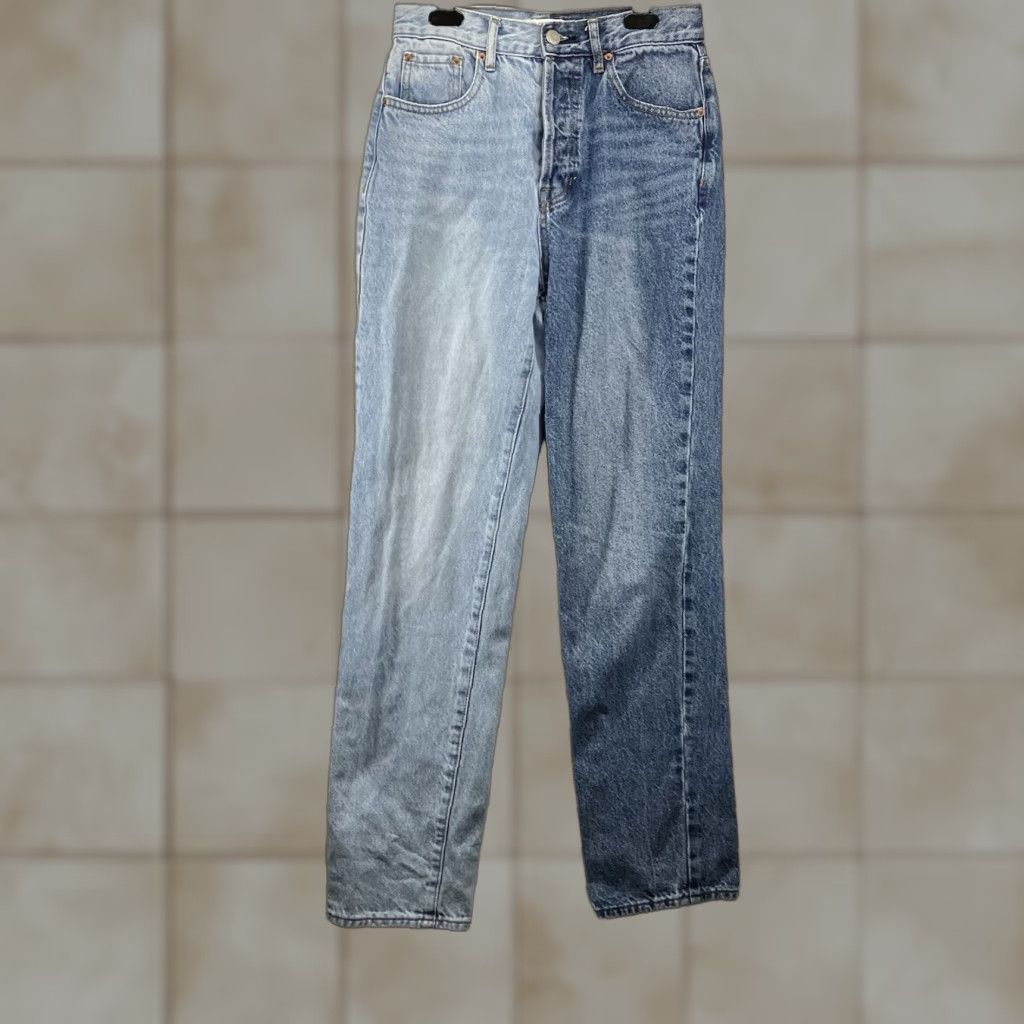 Pacsun Pacsun High Rise Straight Blue Denim Button Fly Jeans Two Tone Women's Size 25 Size 42" / US 20 - 1 Thumbnail