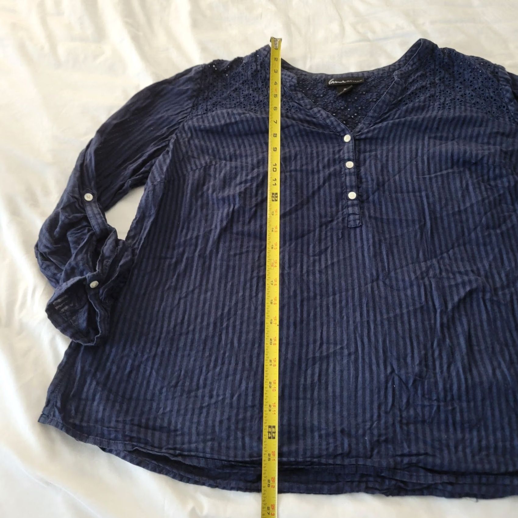Vintage Lane Bryant Blouse Womens 20 Blue Striped Lace Yoke Long Sleeve Boho Top Cotton Size 3XL / US 20-22 - 4 Thumbnail