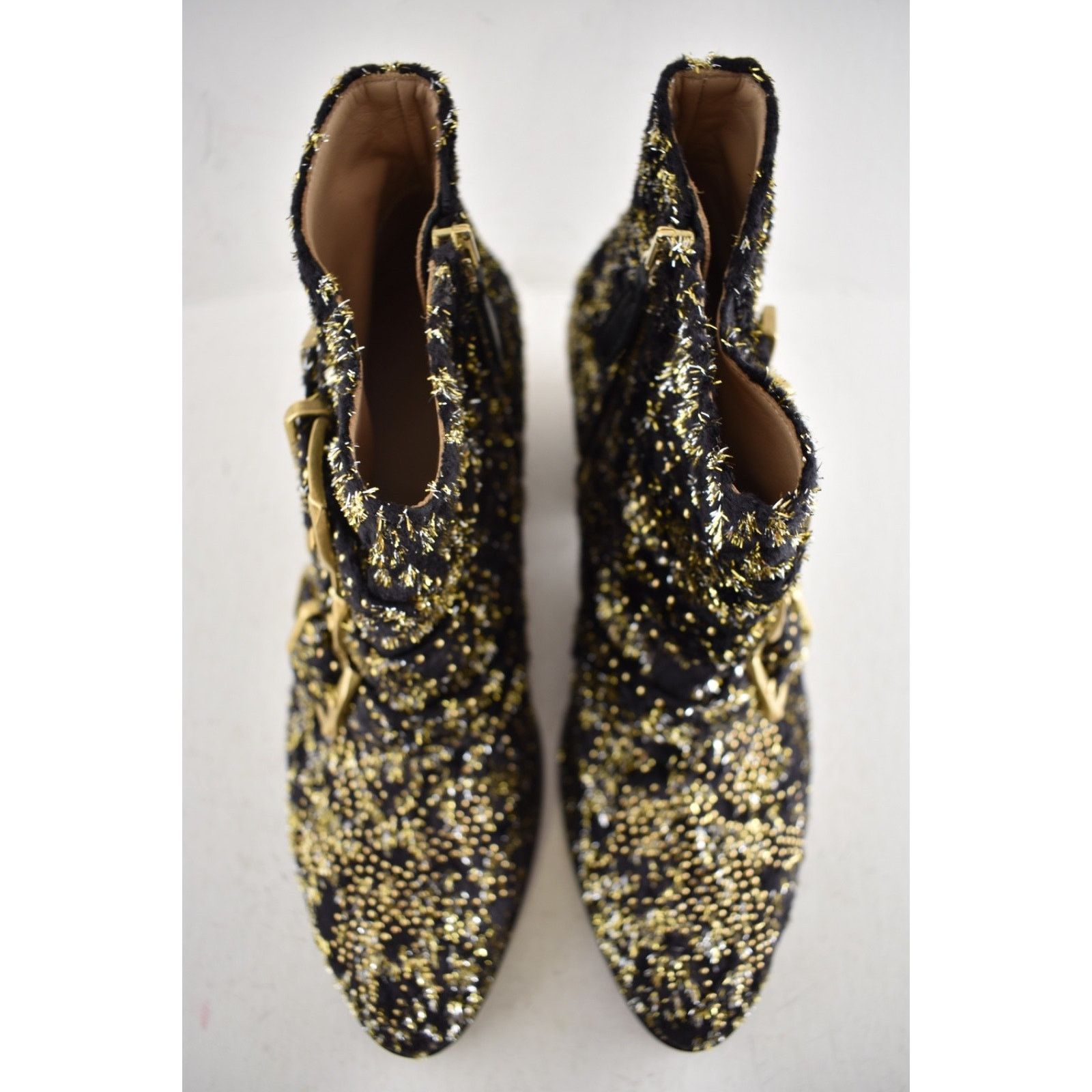 Chloe Chloe Suzanna Black Gold Velvet Studded Ankle Bootie 37 Size US 7 / IT 37 - 10 Thumbnail