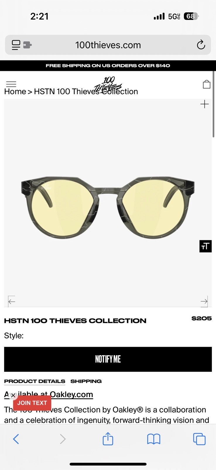 100 Thieves × Oakley 100 Thieves Oakley Size ONE SIZE - 9 Thumbnail