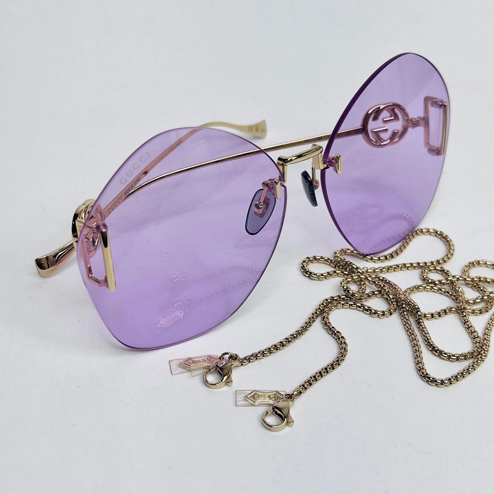 Gucci GUCCI 1203 Violet Gold Metal Chain 001 Sunglasses GG1203S