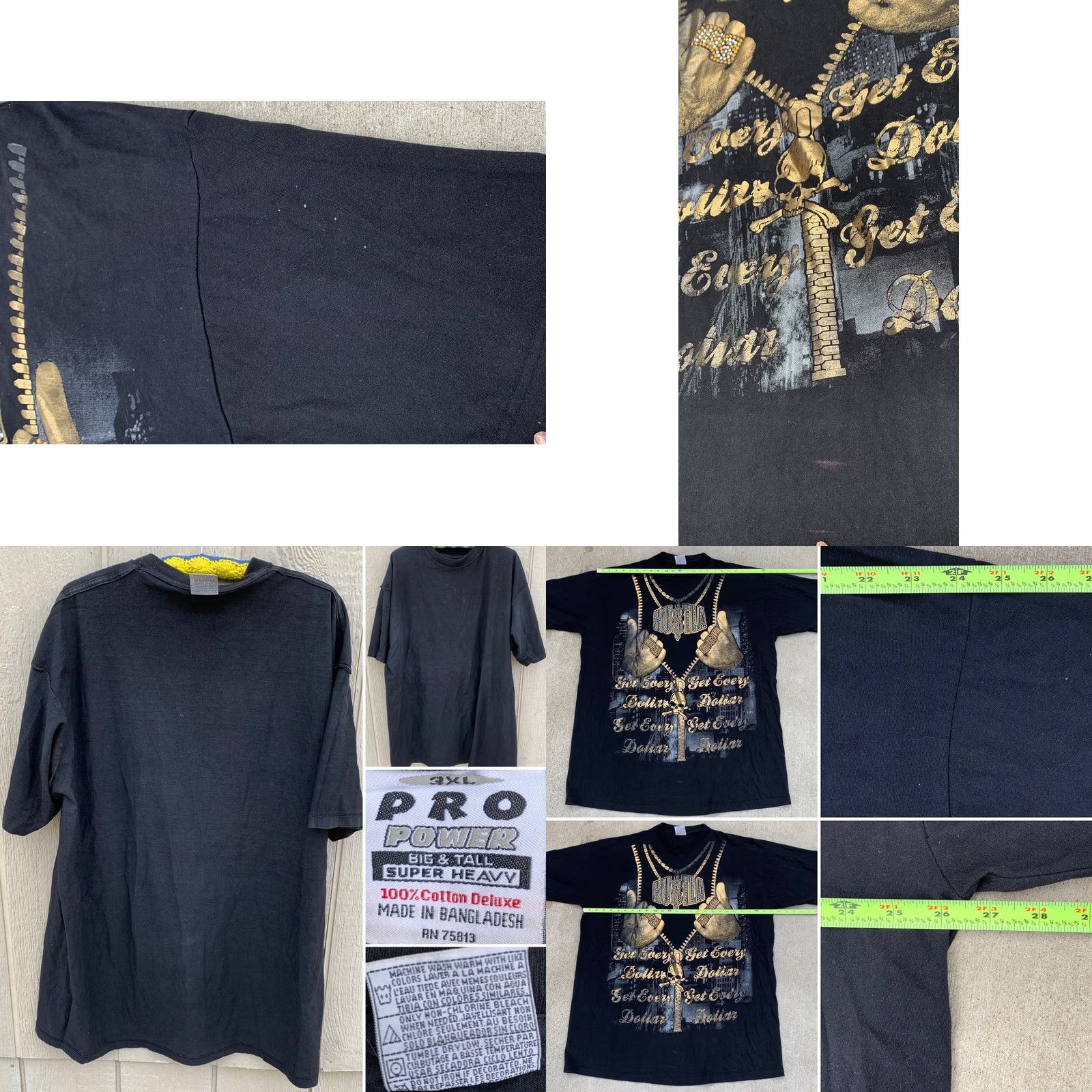 Vintage Hustla Get Every Dollar T-Shirt Hip Hop Pro Power 3XL Black Cotton Men Short Sleeve Crew Neck Vintage Big & Tall Size US XXL / EU 58 / 5 - 8 Thumbnail