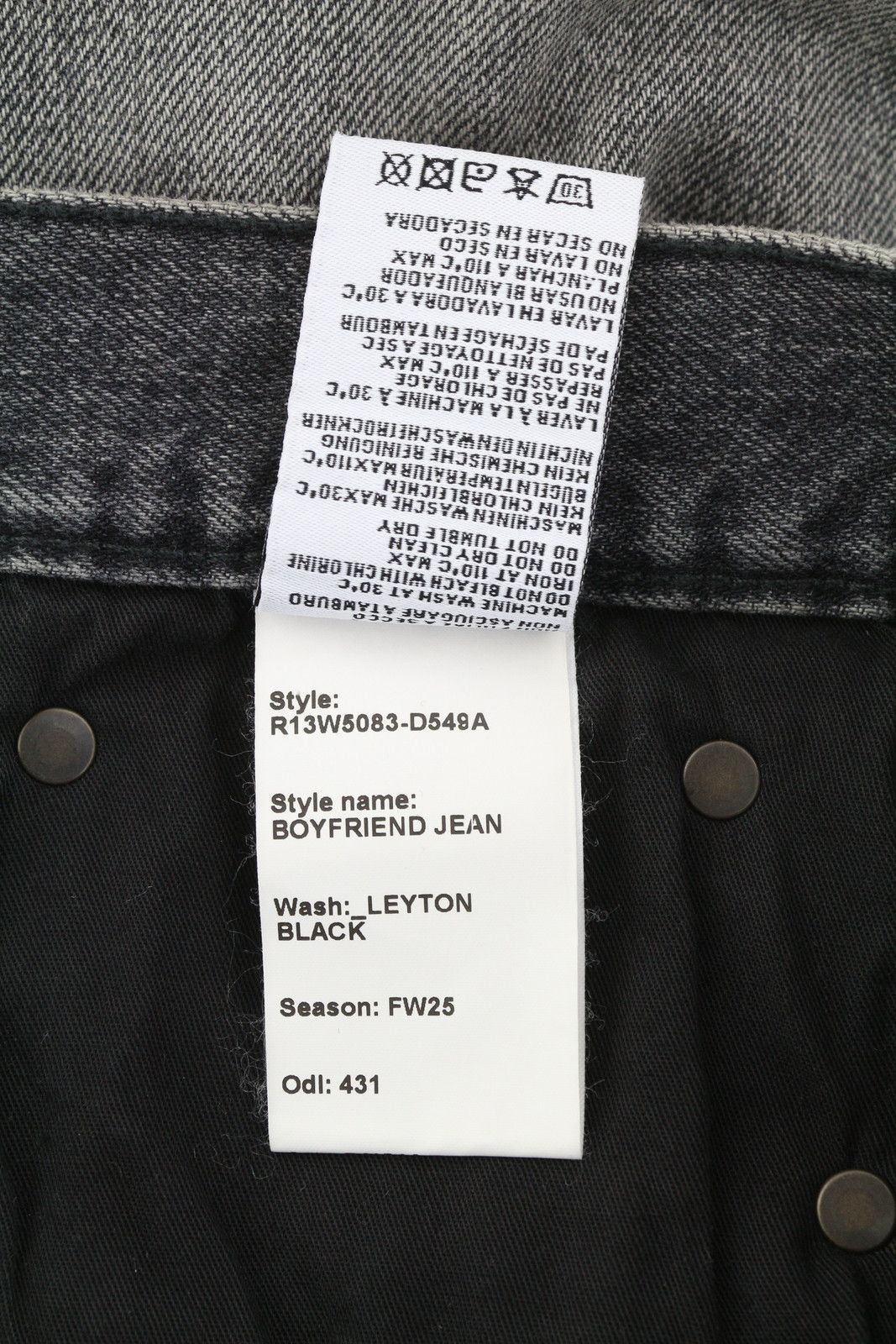 R13 BOYFRIEND 29 Leyton Black Faded Zip FW25 86683 Size 29" - 9 Thumbnail