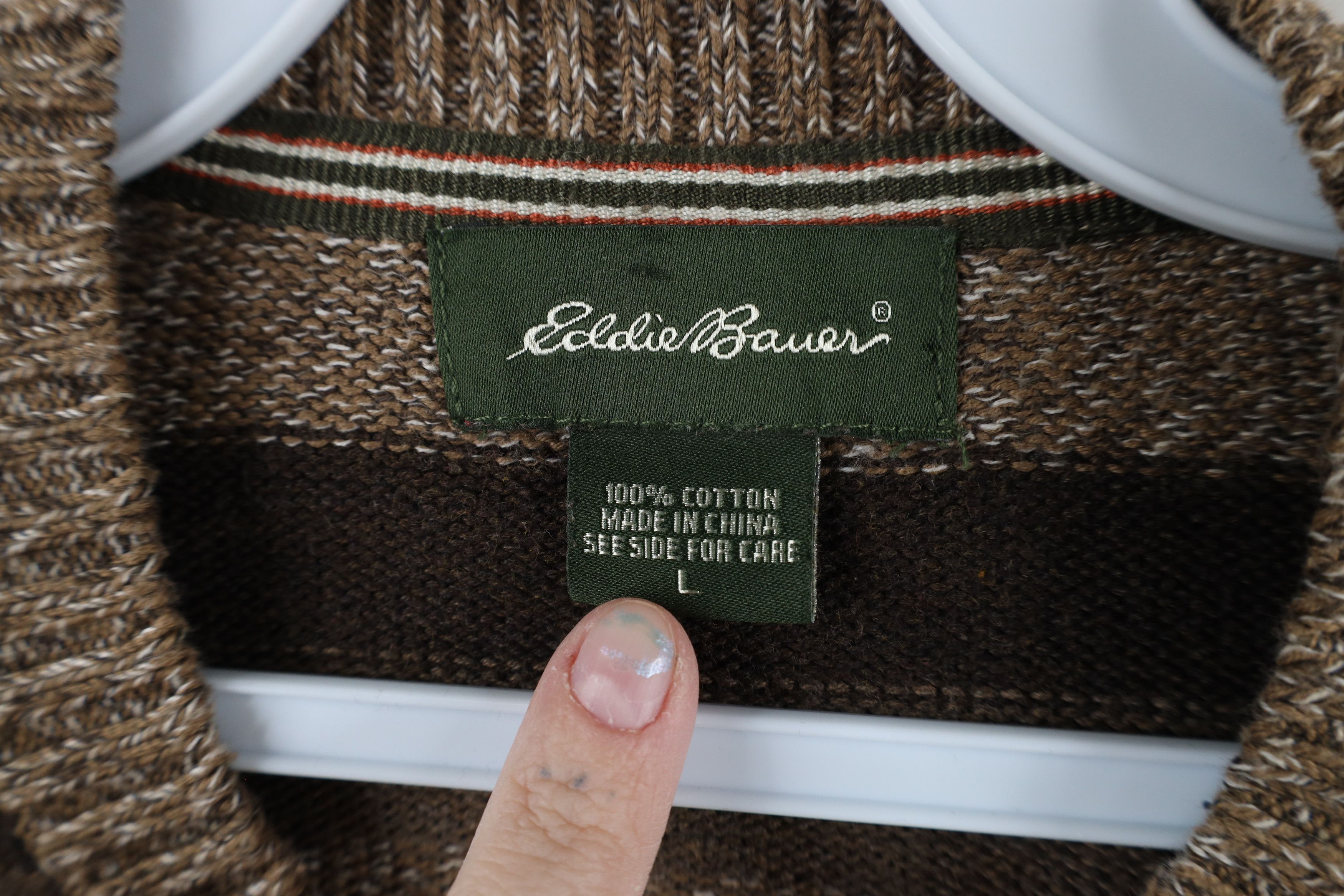 Eddie Bauer × Vintage Vintage 90s Eddie Bauer Block Cotton Knit Crewneck Sweater Size US L / EU 52-54 / 3 - 4 Thumbnail