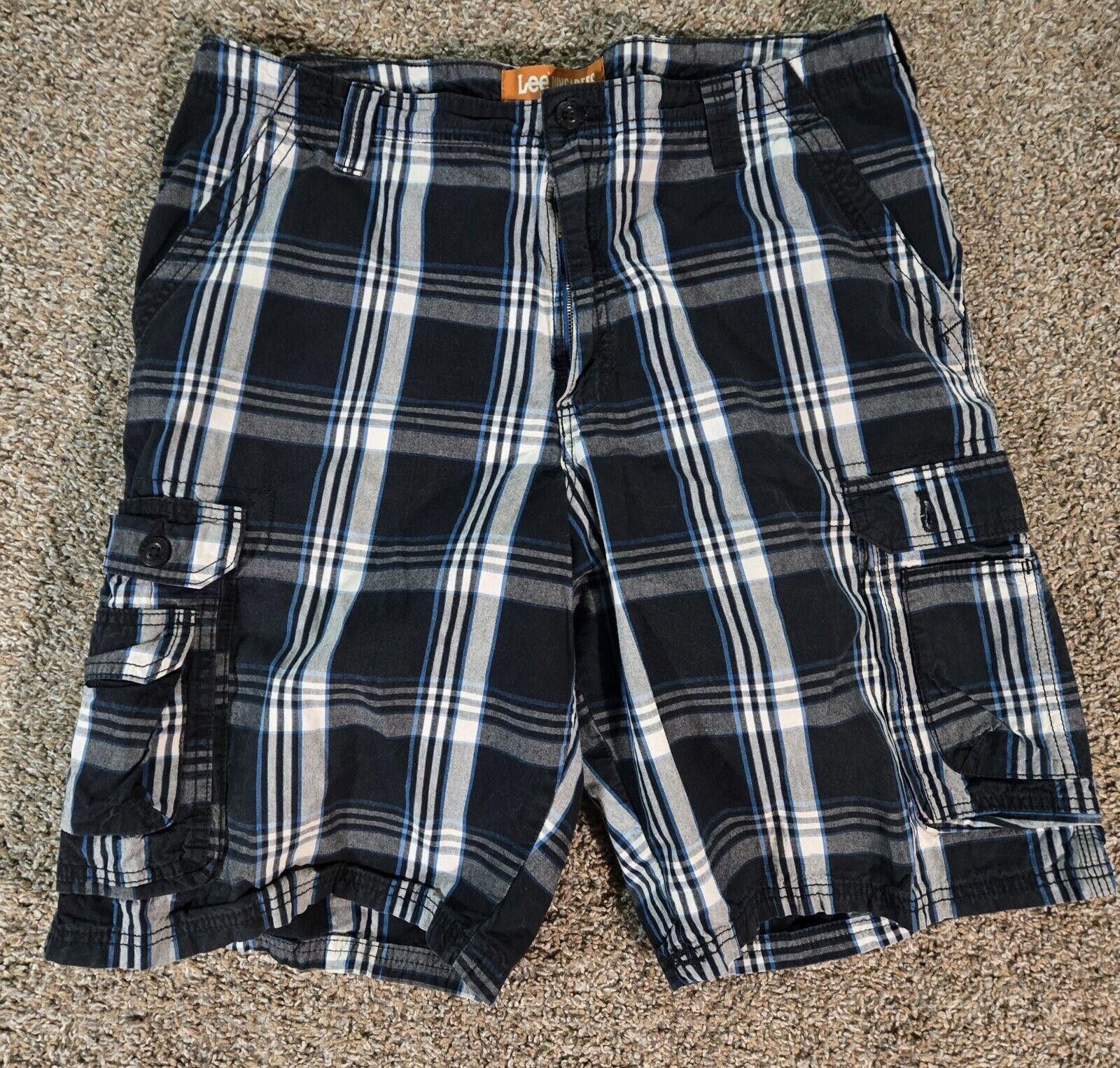 Lee Black And White Blue Stripe Plaid Lee Dungaree Shorts 38 Size US 38 / EU 54 - 1 Thumbnail